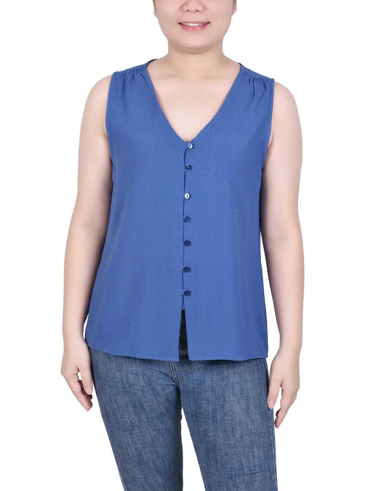 Sleeveless Button Front Blouse - Petite - Image 5
