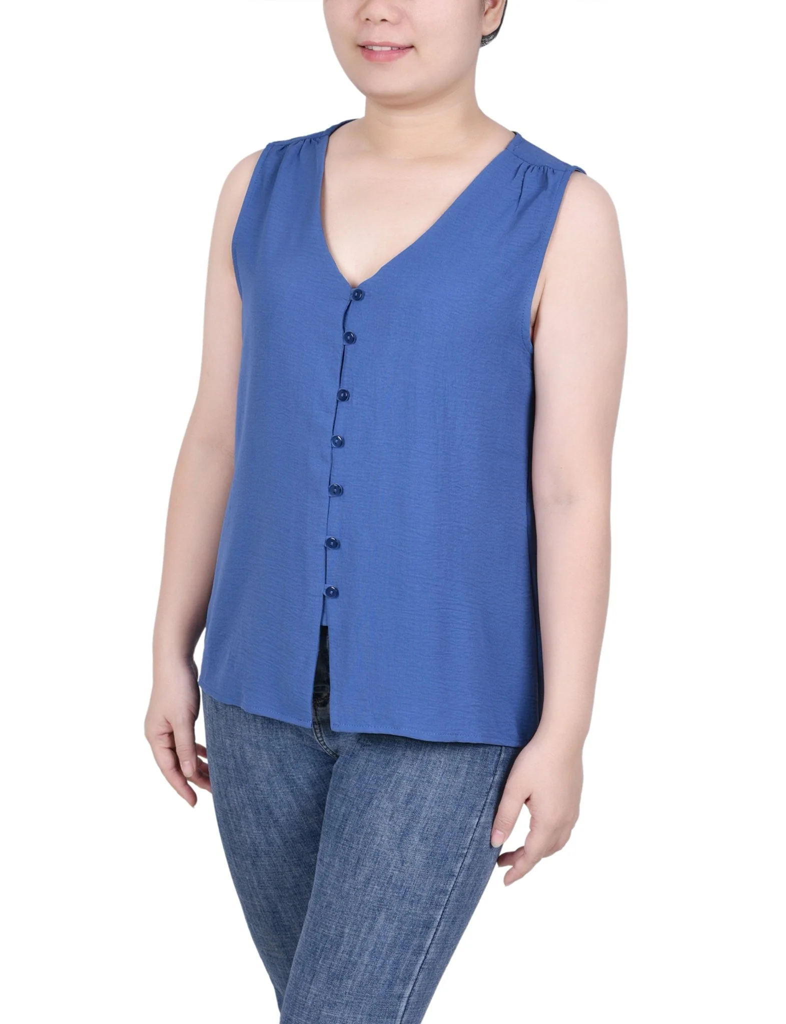 Sleeveless Button Front Blouse - Petite - Image 6