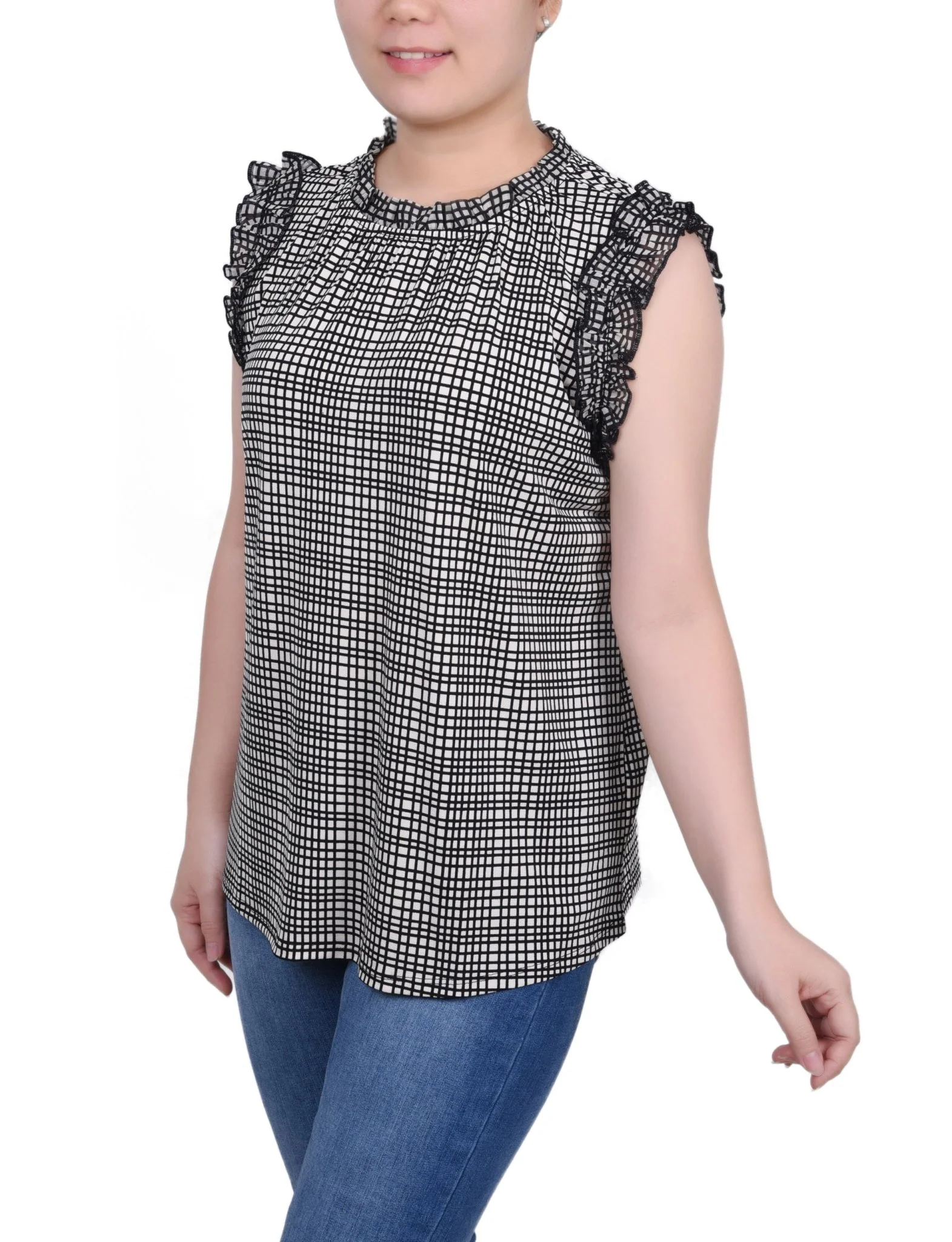 Sleeveless Crepe Top With Chiffon Ruffles - Petite - Image 10