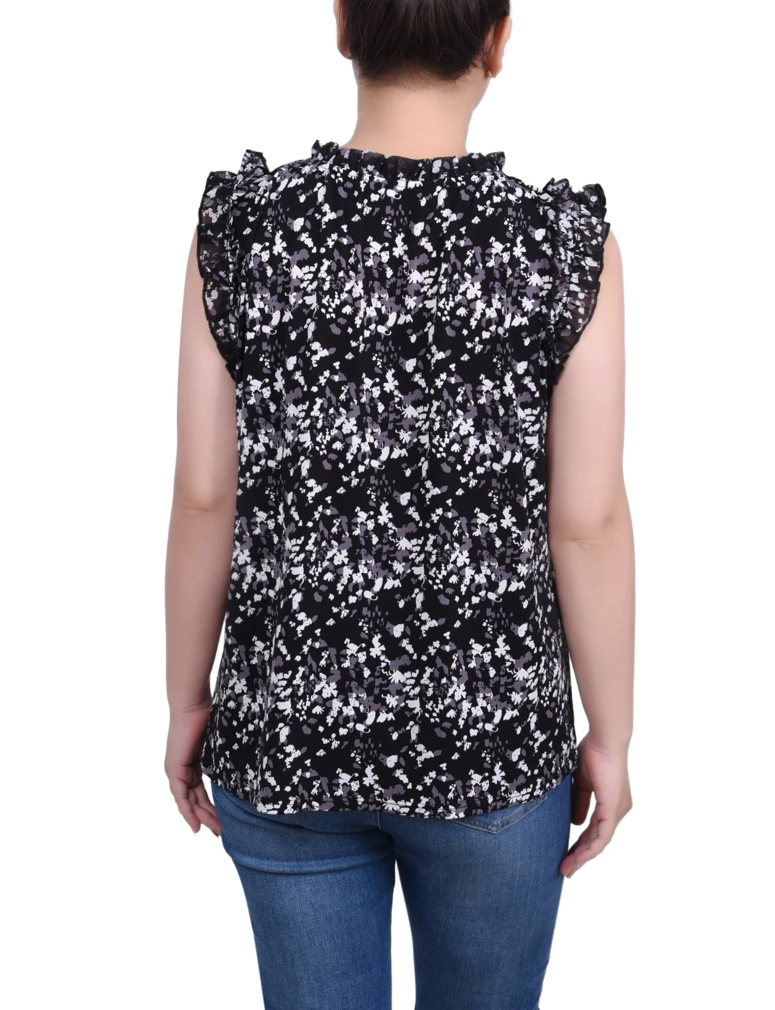 Sleeveless Crepe Top With Chiffon Ruffles - Petite - Image 4