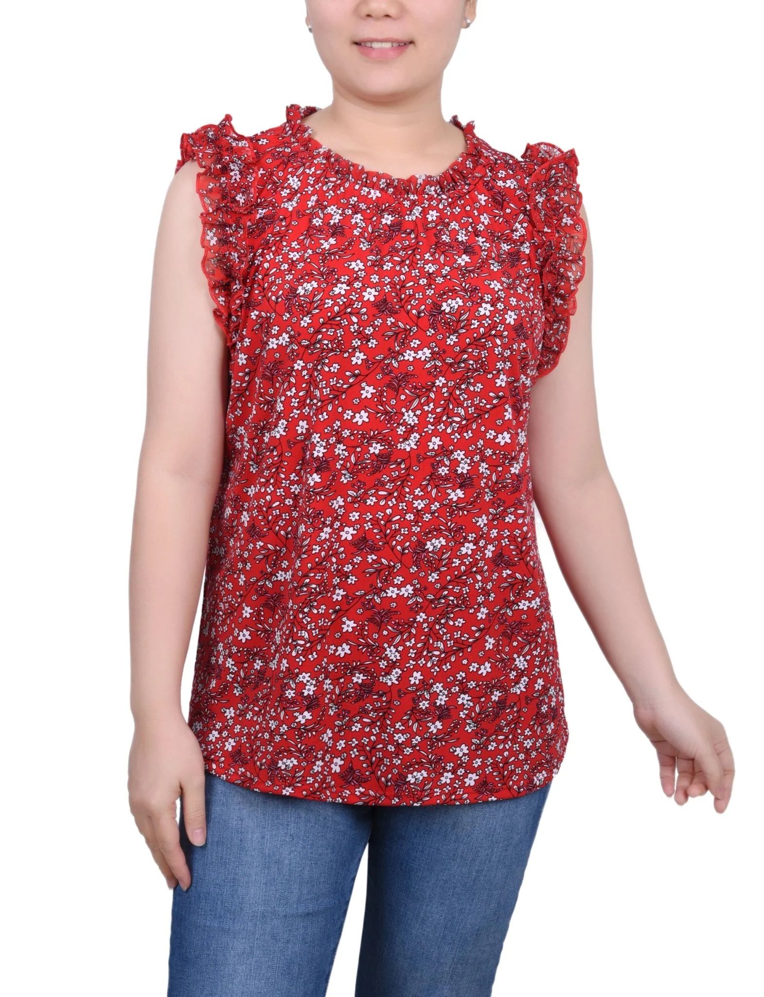 Sleeveless Crepe Top With Chiffon Ruffles - Petite - Image 5
