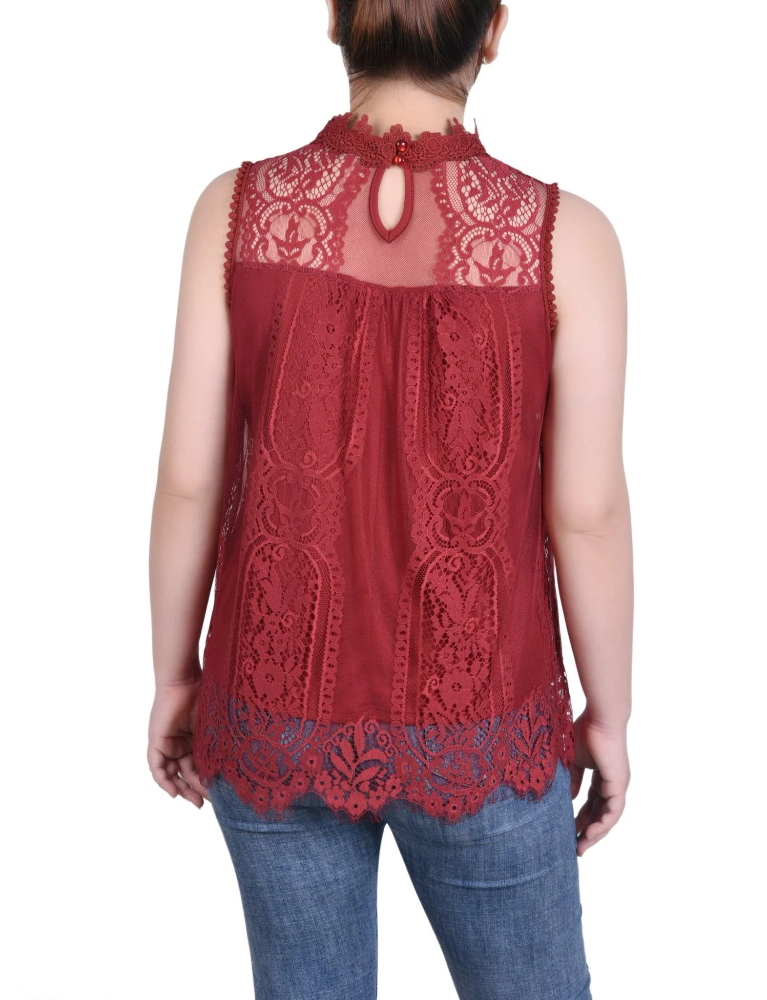 Sleeveless Mock Neck Lace Top - Petite - Image 4