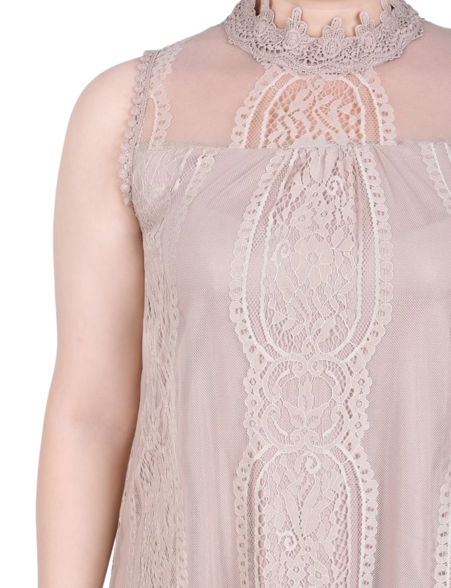 Sleeveless Mock Neck Lace Top - Petite - Image 7