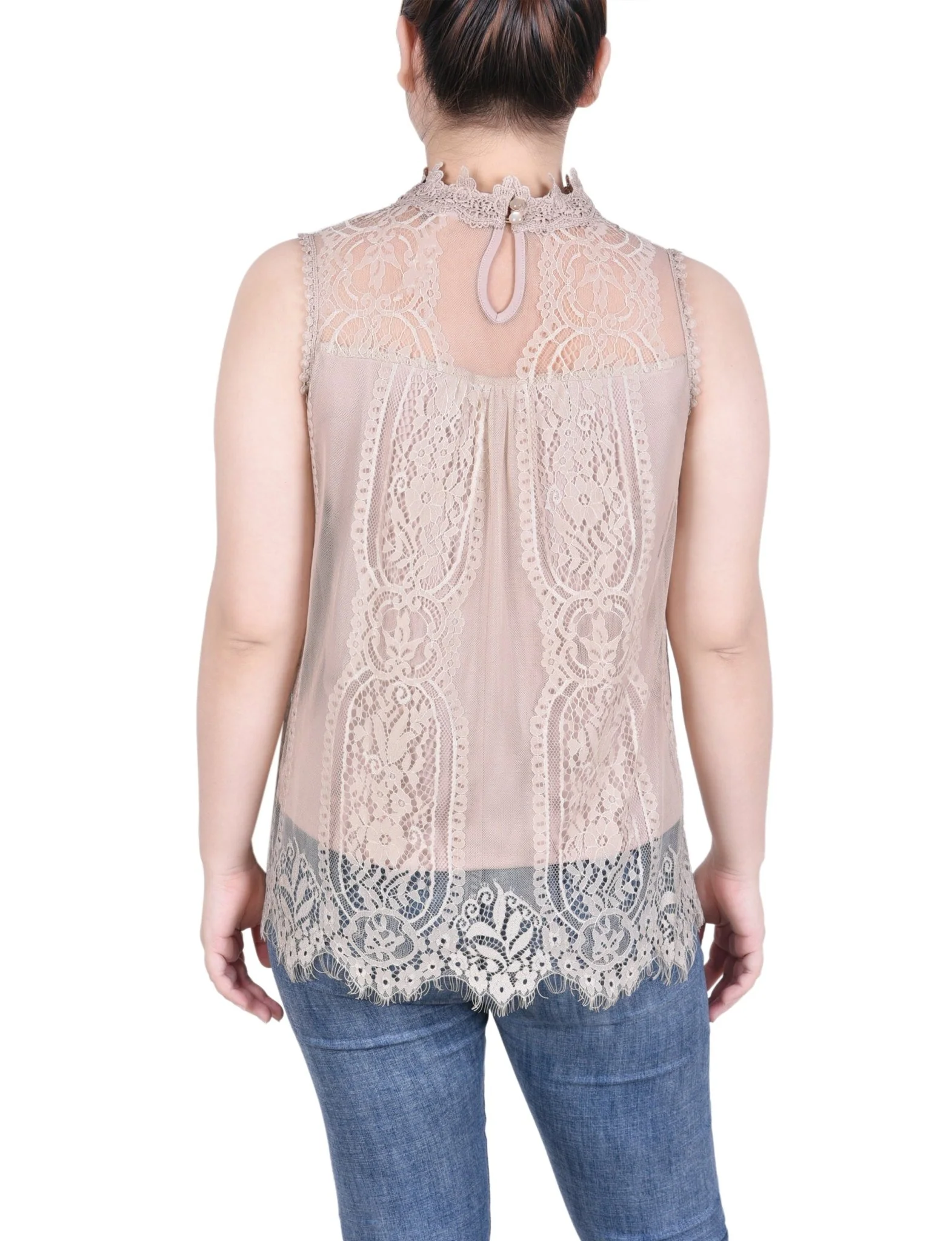 Sleeveless Mock Neck Lace Top - Petite - Image 8