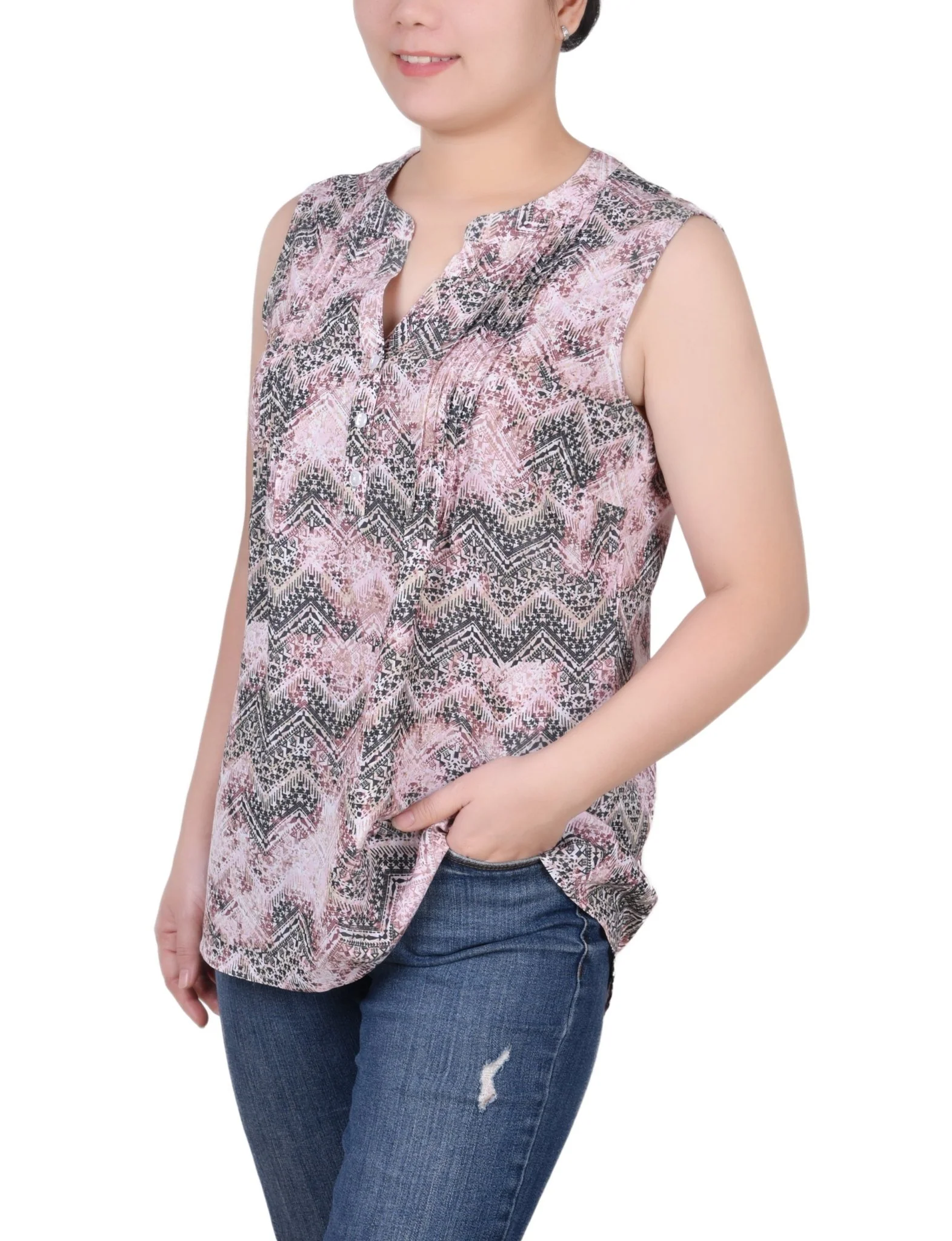 Sleeveless Pintucked Blouse - Petite - Image 11
