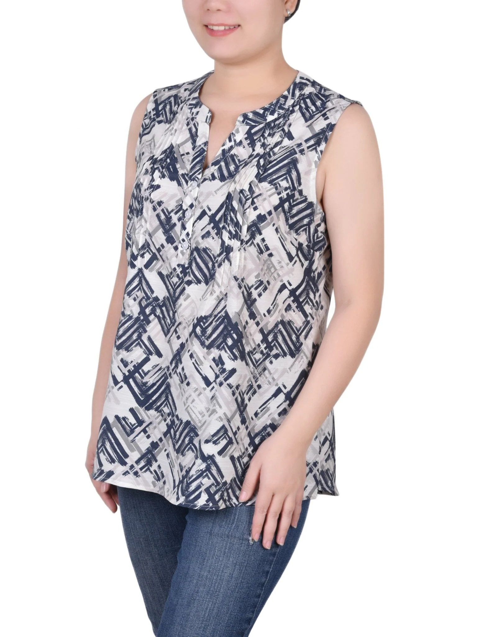 Sleeveless Pintucked Blouse - Petite - Image 14