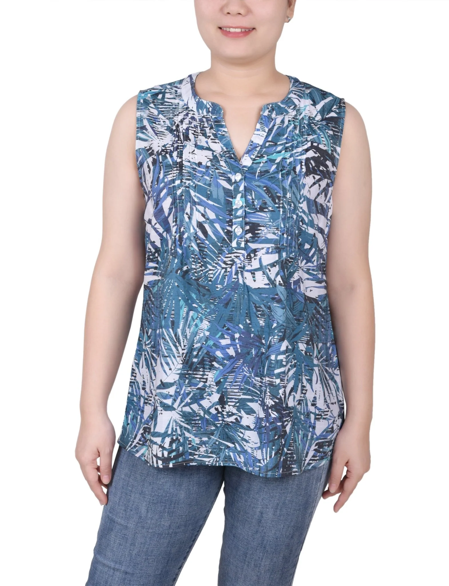 Sleeveless Pintucked Blouse - Petite - Image 19