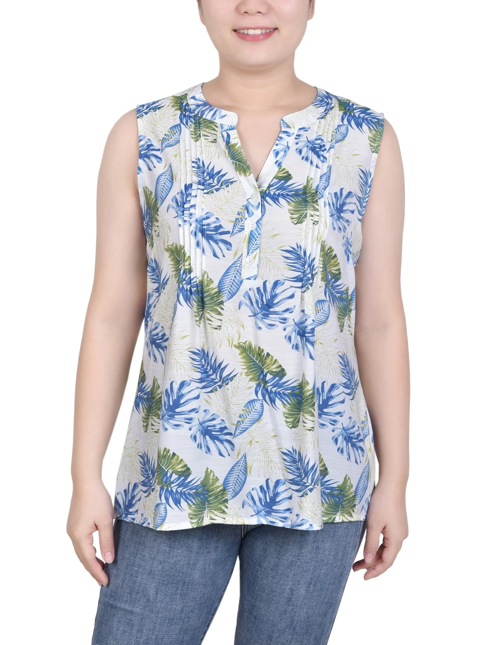 Sleeveless Pintucked Blouse - Petite - Image 7