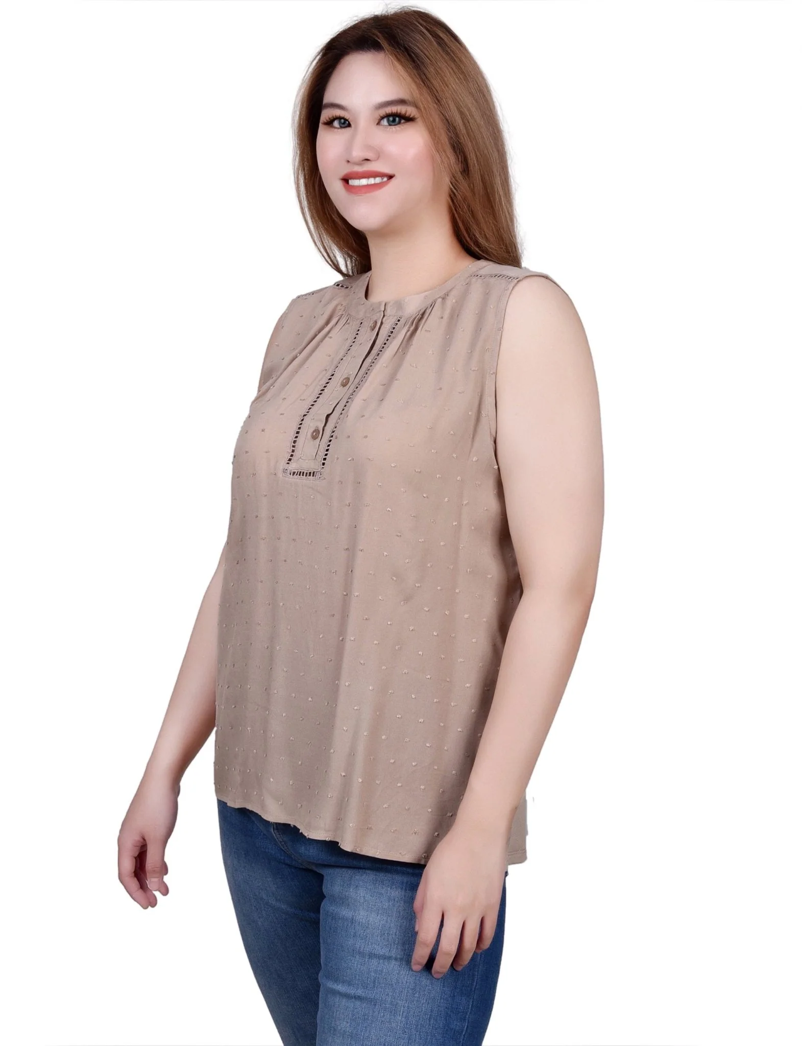 Sleeveless Swiss Dot Blouse - Petite - Image 2