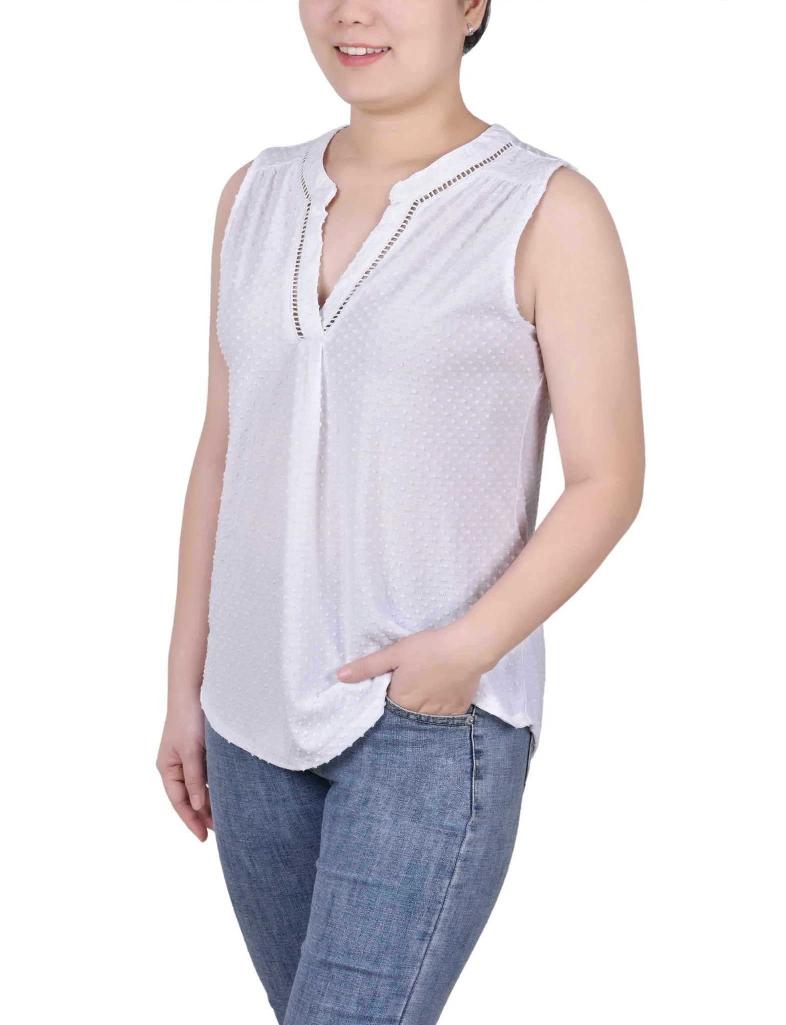 Sleeveless Swiss Dot Top - Petite - Image 2