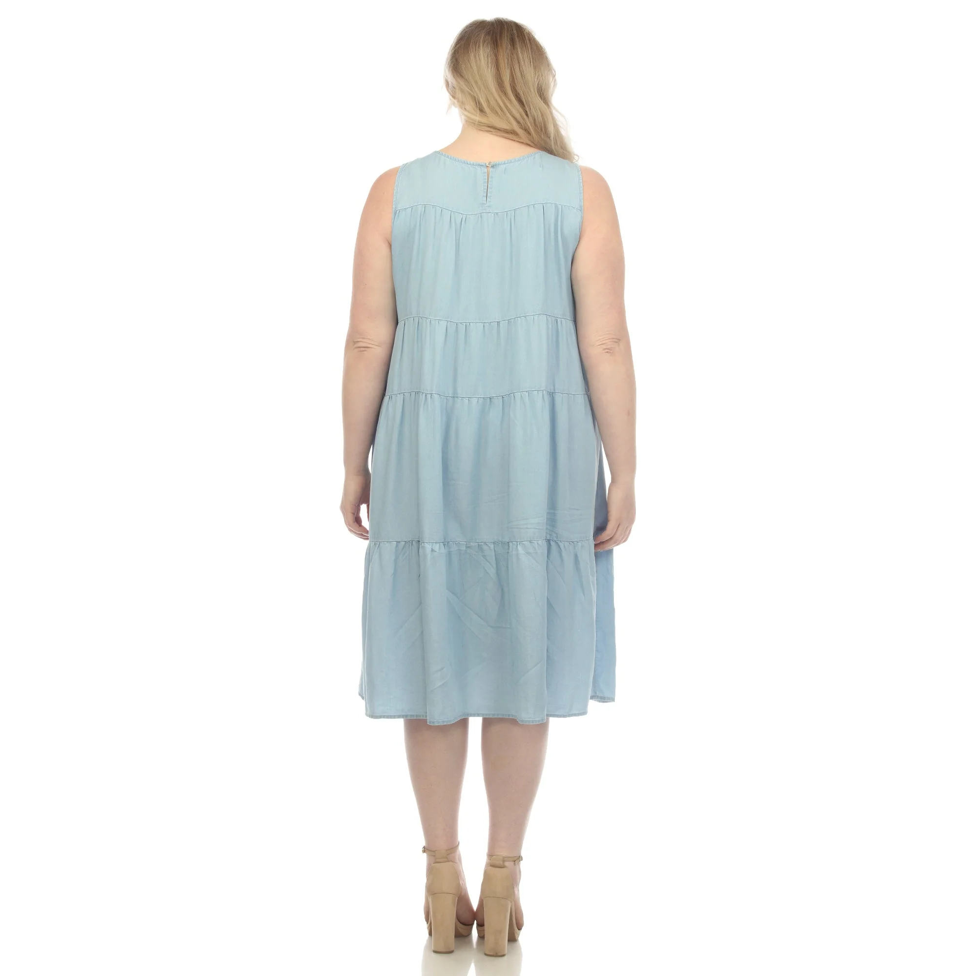 Sleeveless Tiered Chambray Midi Dress - Plus - Image 3