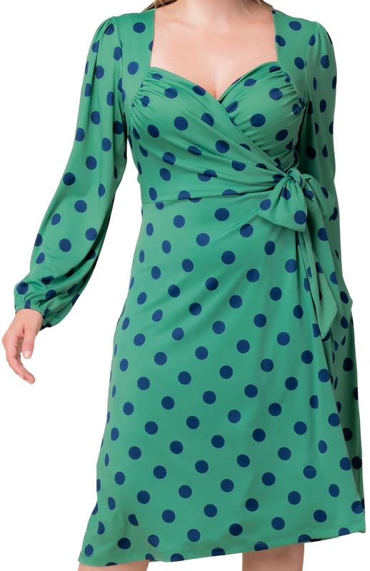 Socialite Sweetheart Dress - Plus - Green Polka Dot - Image 3
