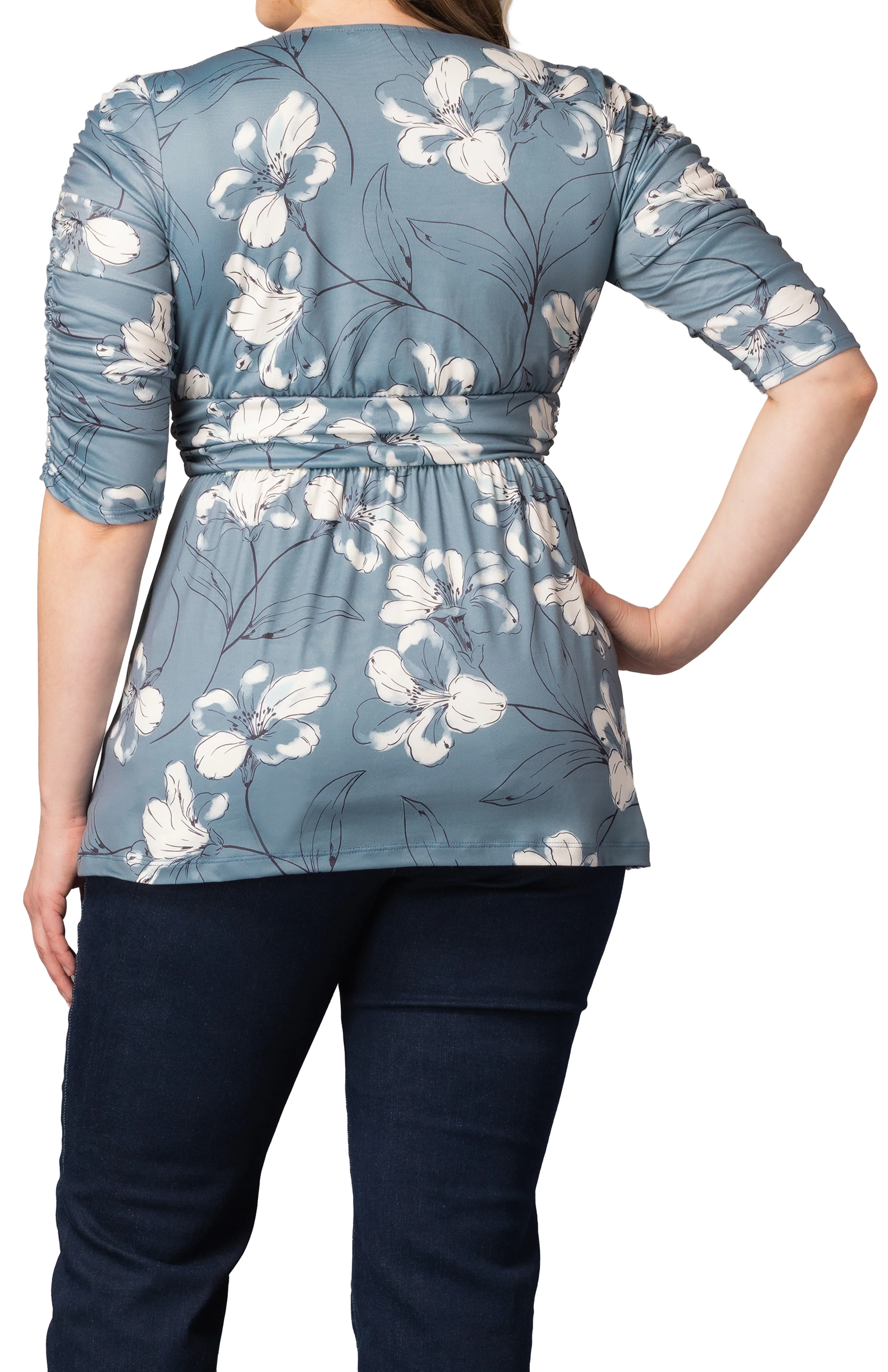 Solstice Square Neck Top  - Grey Lily Print -  Plus - Image 3