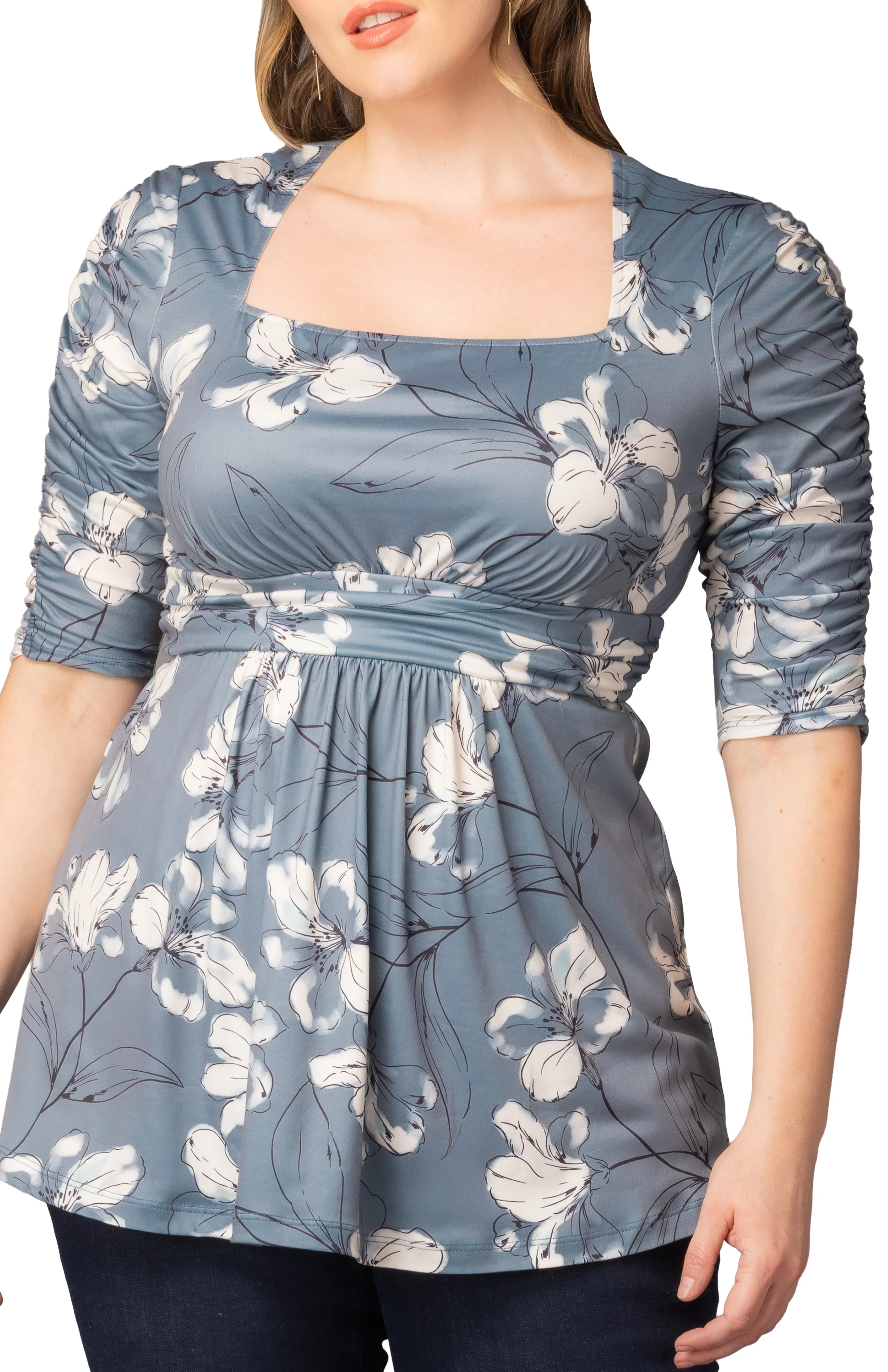 Solstice Square Neck Top  - Grey Lily Print -  Plus - Image 4