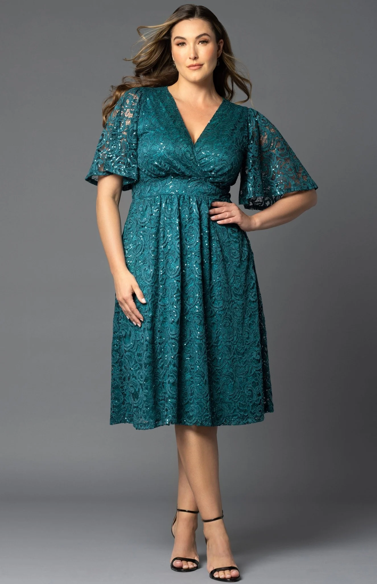 Starry Sequined Lace Cocktail Dress - Plus - Image 6