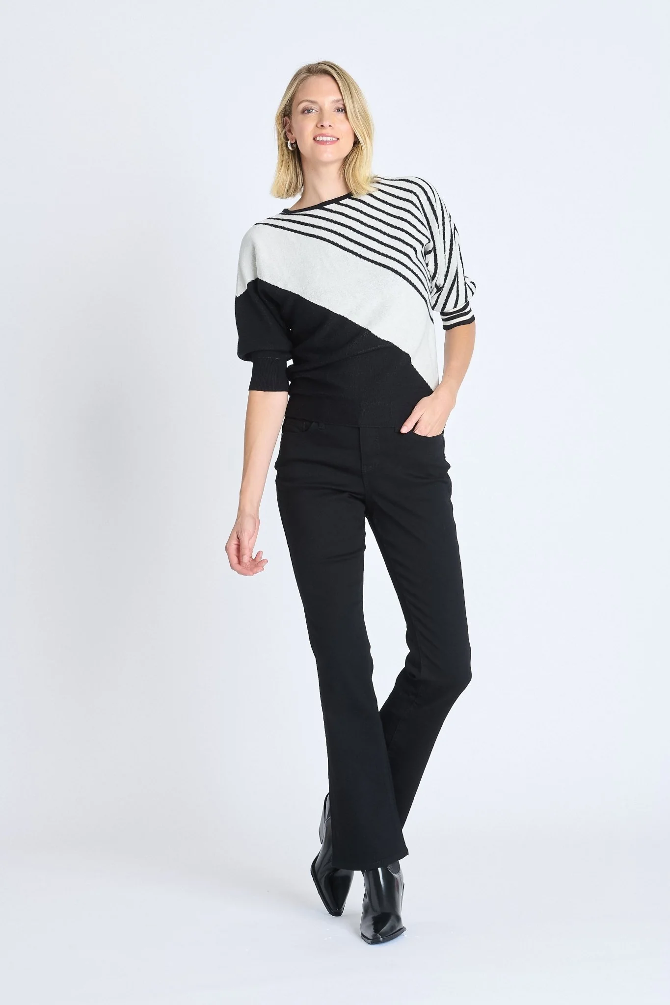 Striped Color Block Dolman Sweater - Image 4