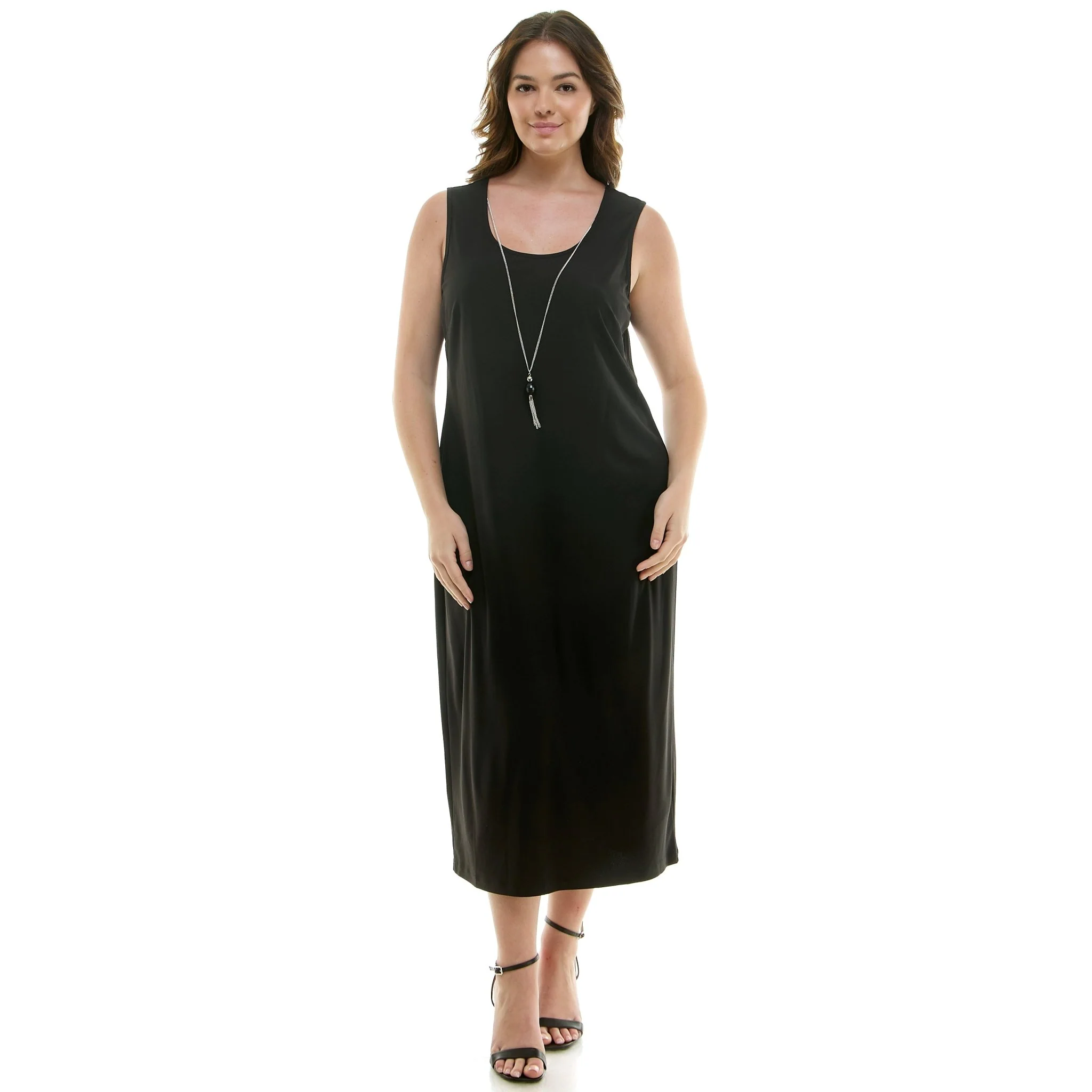 Striped Jacket Tank Dress with Detachable Necklace - Plus - Image 2