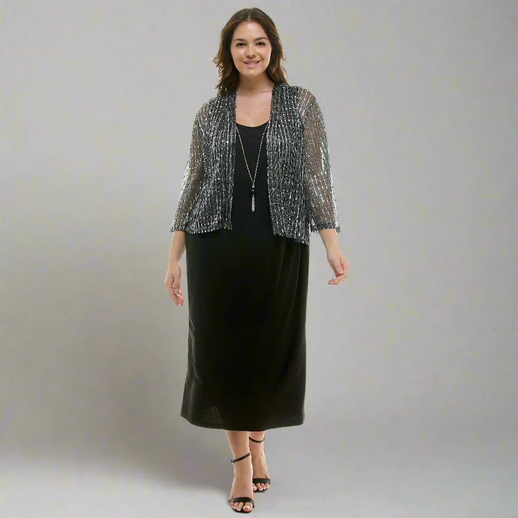 Striped Jacket Tank Dress with Detachable Necklace - Plus - Image 7