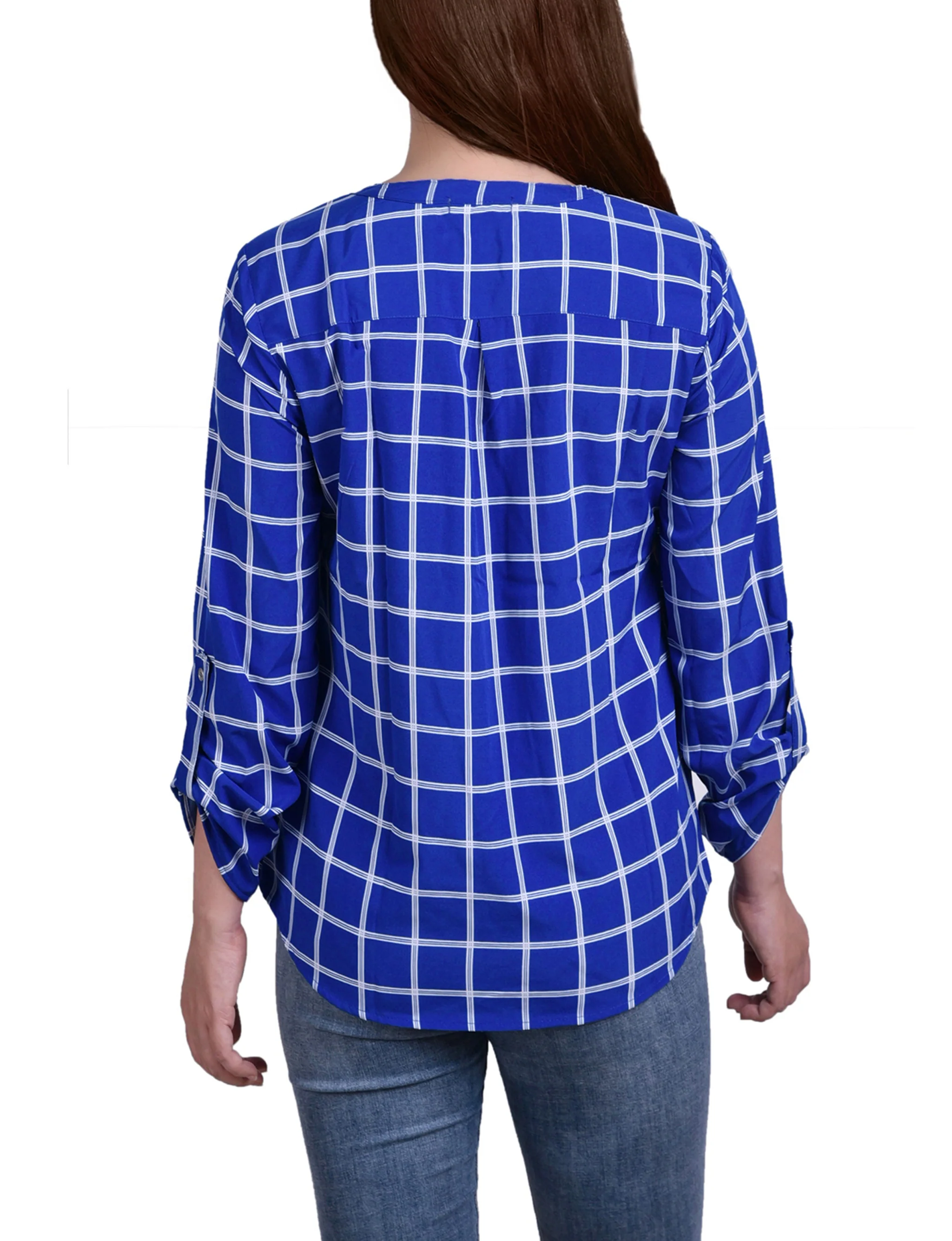 Surf Roomtile 3/4 Roll Tab Sleeve Mandarin Collar Blouse - Petite - Image 4