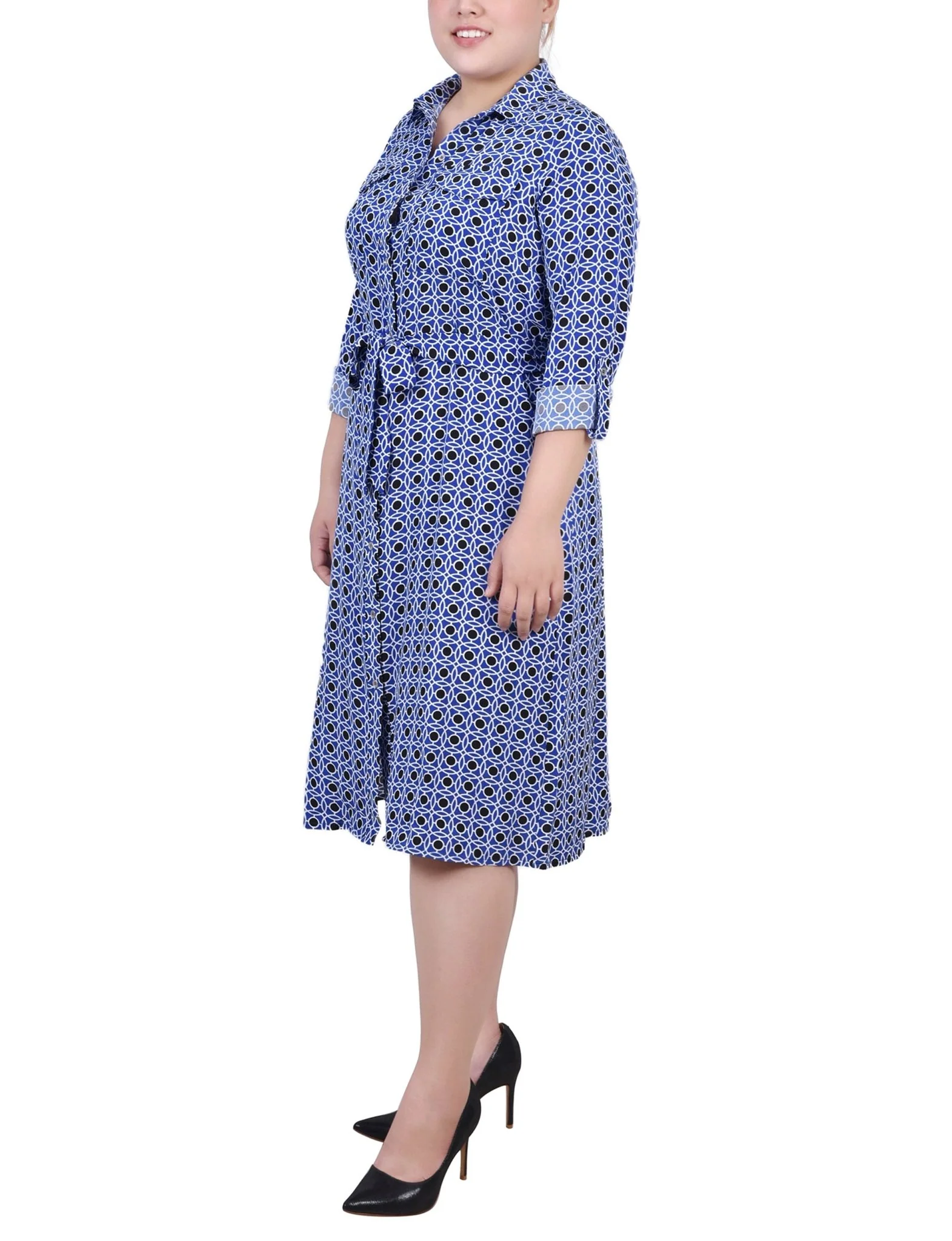 Surf The Web Alcalaric 3/4 Roll Tab Sleeve Belted Shirtdress - Plus - Image 2