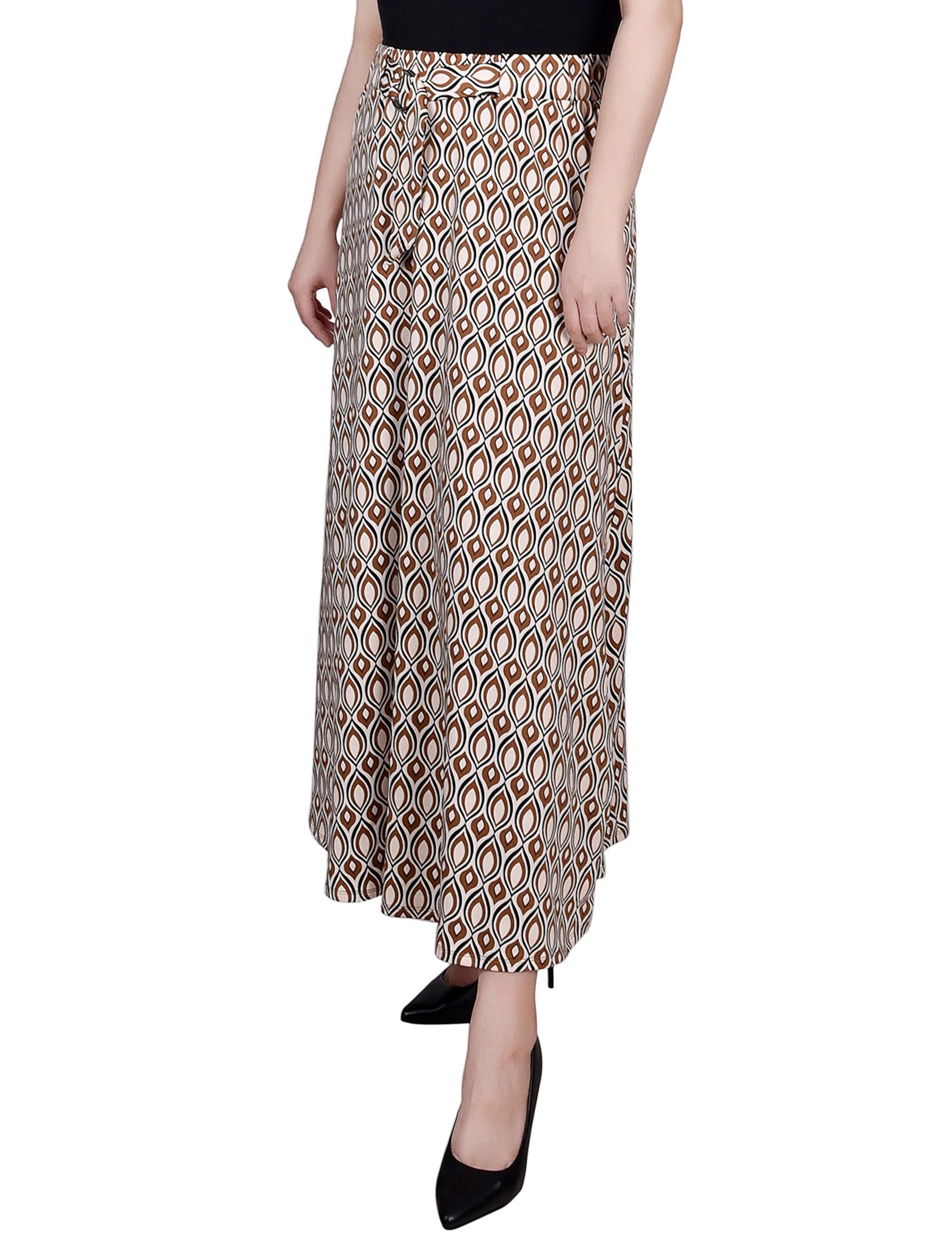 Tan Black Ogee Ring Detail Midi-Length Skirt - Petite - Image 2