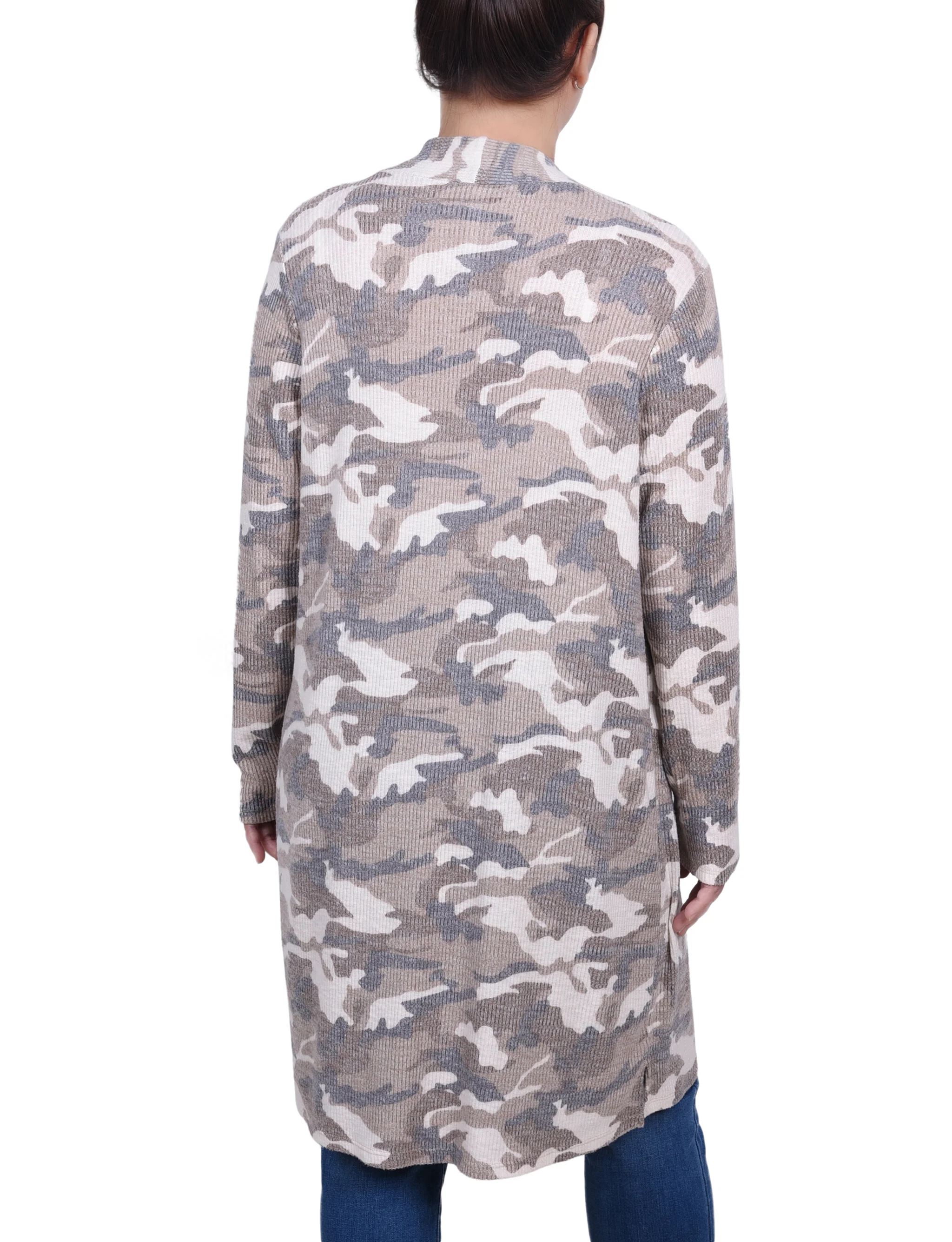 Tan Camo Long Sleeve Rib Knit Cardigan - Image 4