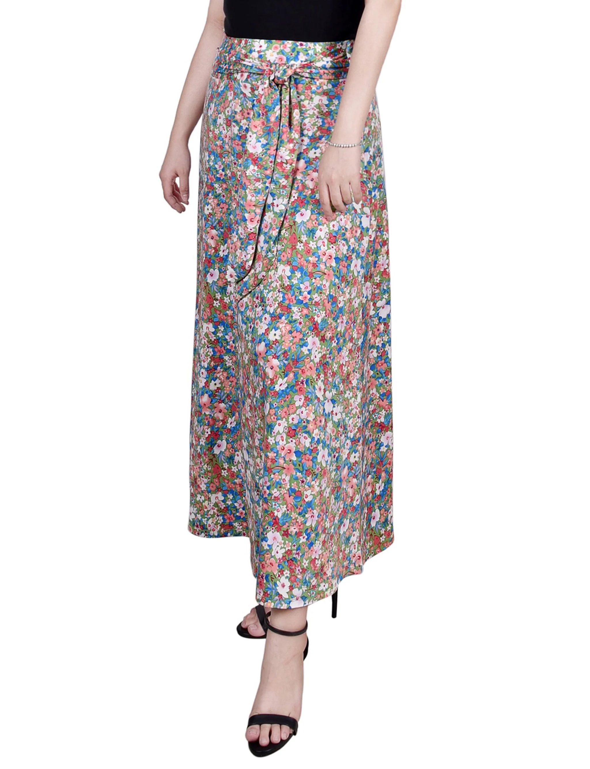 Tiny Colorful Flowers Maxi Skirt With Sash Waist Tie - Image 3