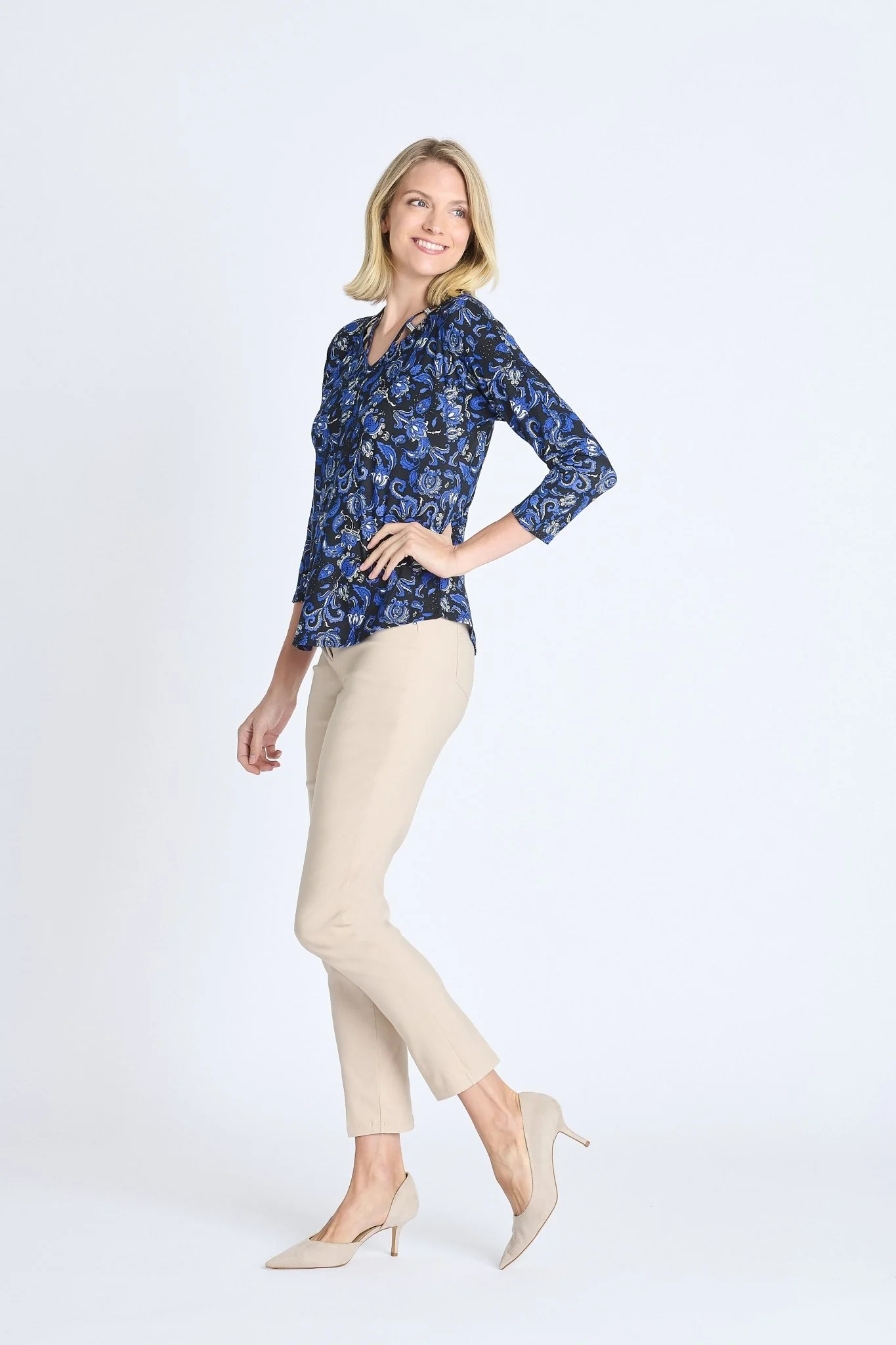 V-Neck 3/4 Sleeve Cutout Top - Image 4