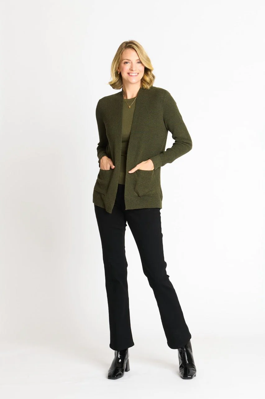 Waffle Stitch Cardigan Sweater with Pocket, Fatigue Heather - Image 12