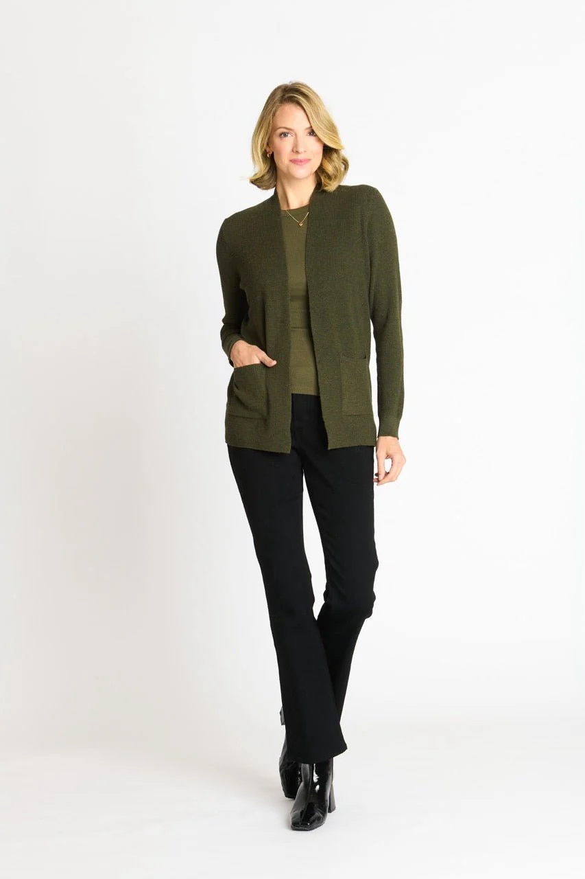 Waffle Stitch Cardigan Sweater with Pocket, Fatigue Heather - Image 13