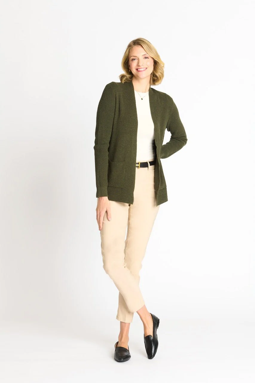 Waffle Stitch Cardigan Sweater with Pocket, Fatigue Heather - Image 5