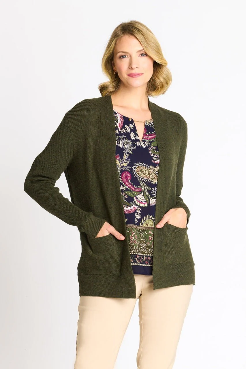 Waffle Stitch Cardigan Sweater with Pocket, Fatigue Heather - Image 8