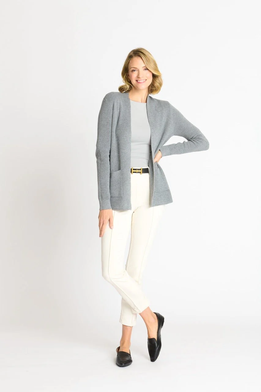 Waffle Stitch Cardigan Sweater with Pocket, Medium Grey Heather - Image 10