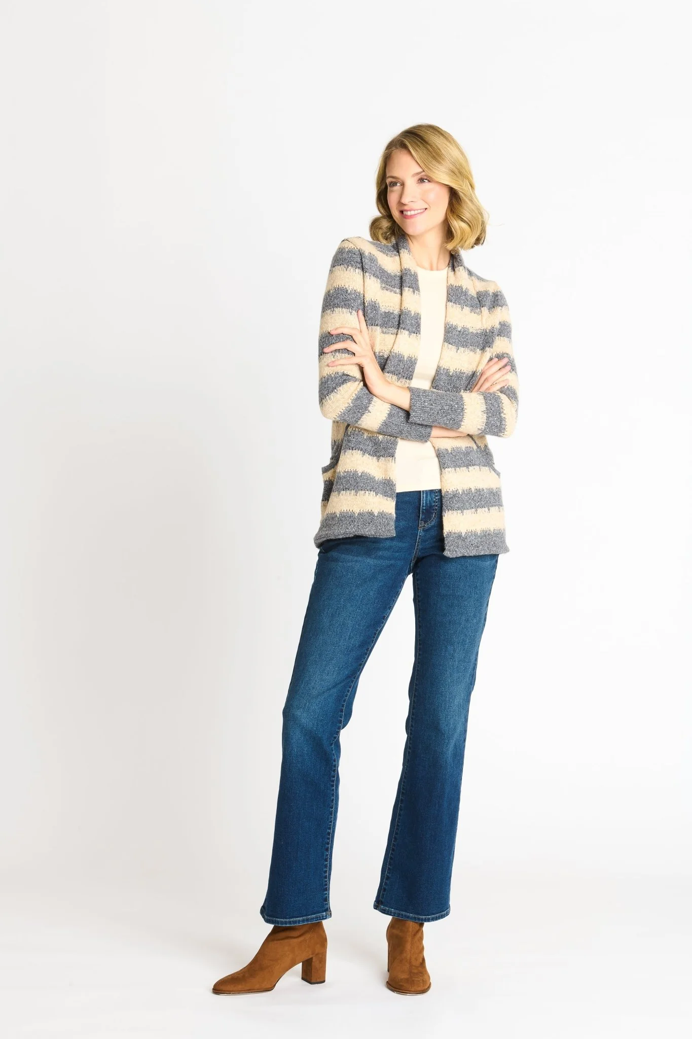 Wave Stripe J-Pocket Cardigan Sweater, Light Heather - Image 7
