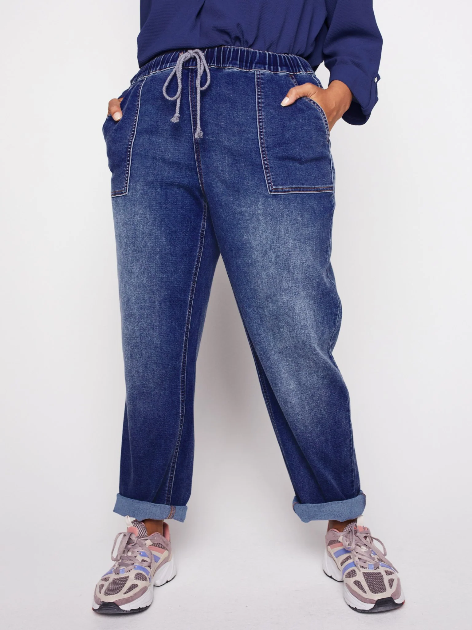 Westport Knit Denim Weekender Pant with Pockets and Drawstring Waist  - Plus - Image 5