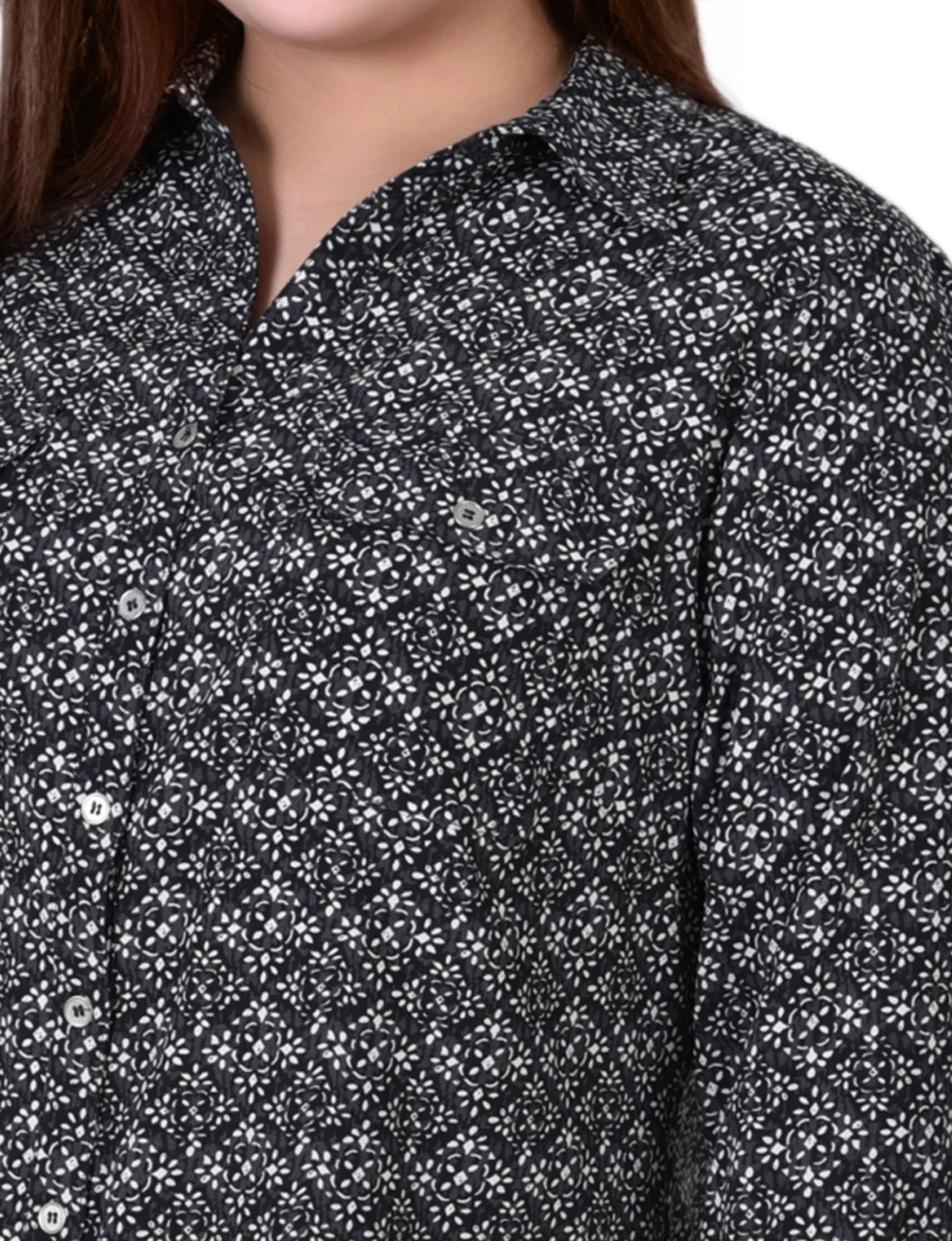 White 3/4 Roll Tab Blouse With Pockets - Plus Size - Image 3