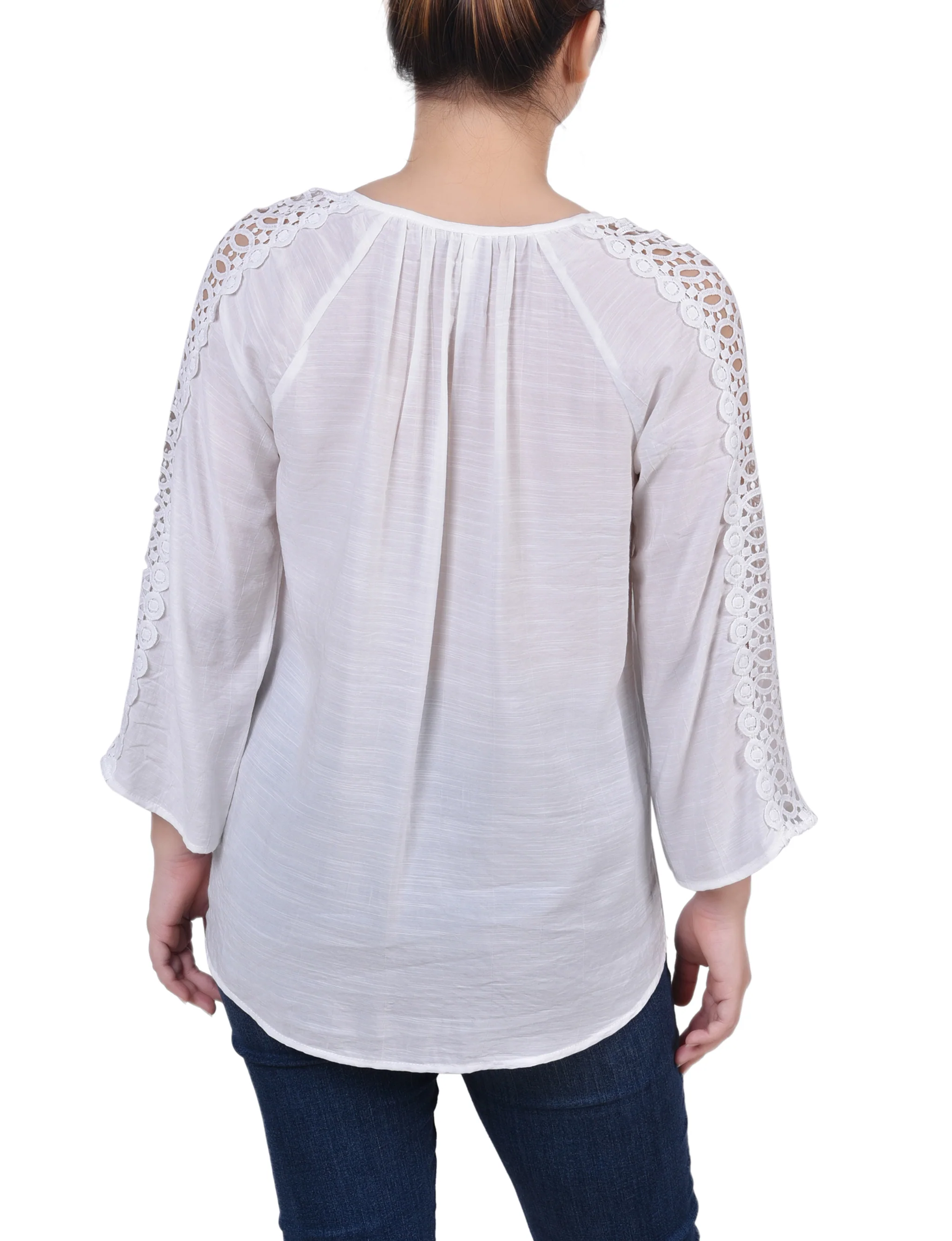 White 3/4 Sleeve Peasant Blouse - Petite - Image 4