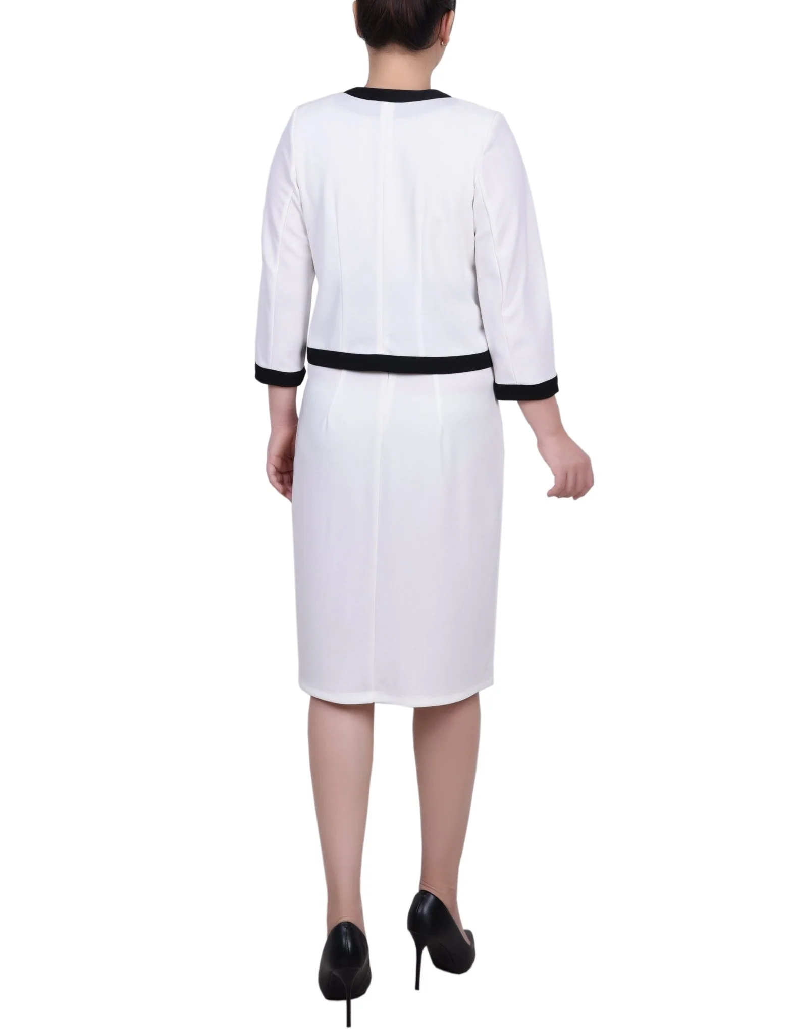 White Black Elbow Sleeve Colorblocked 2 Piece Dress Set - Image 3