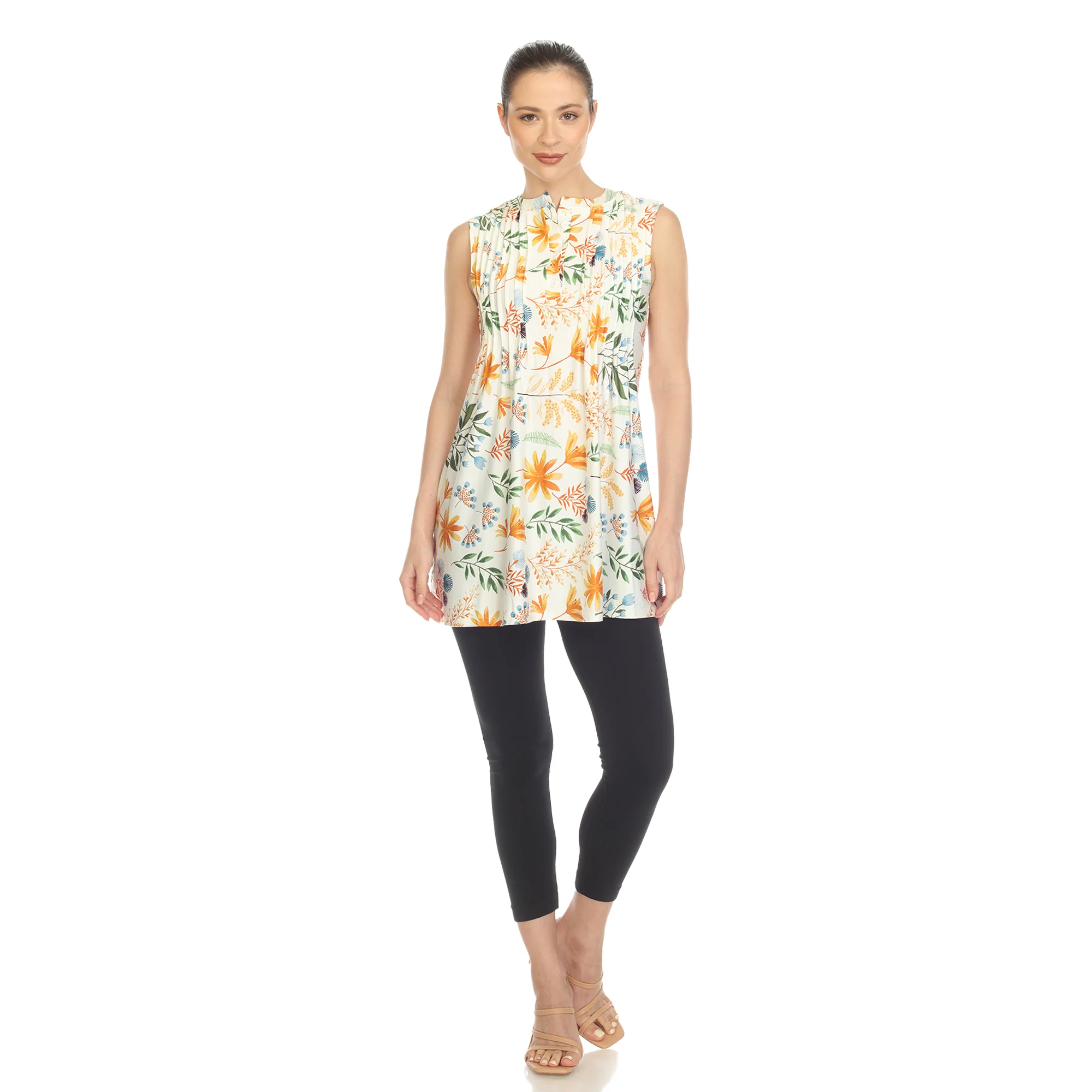White Floral Sleeveless Tunic Top - Image 5