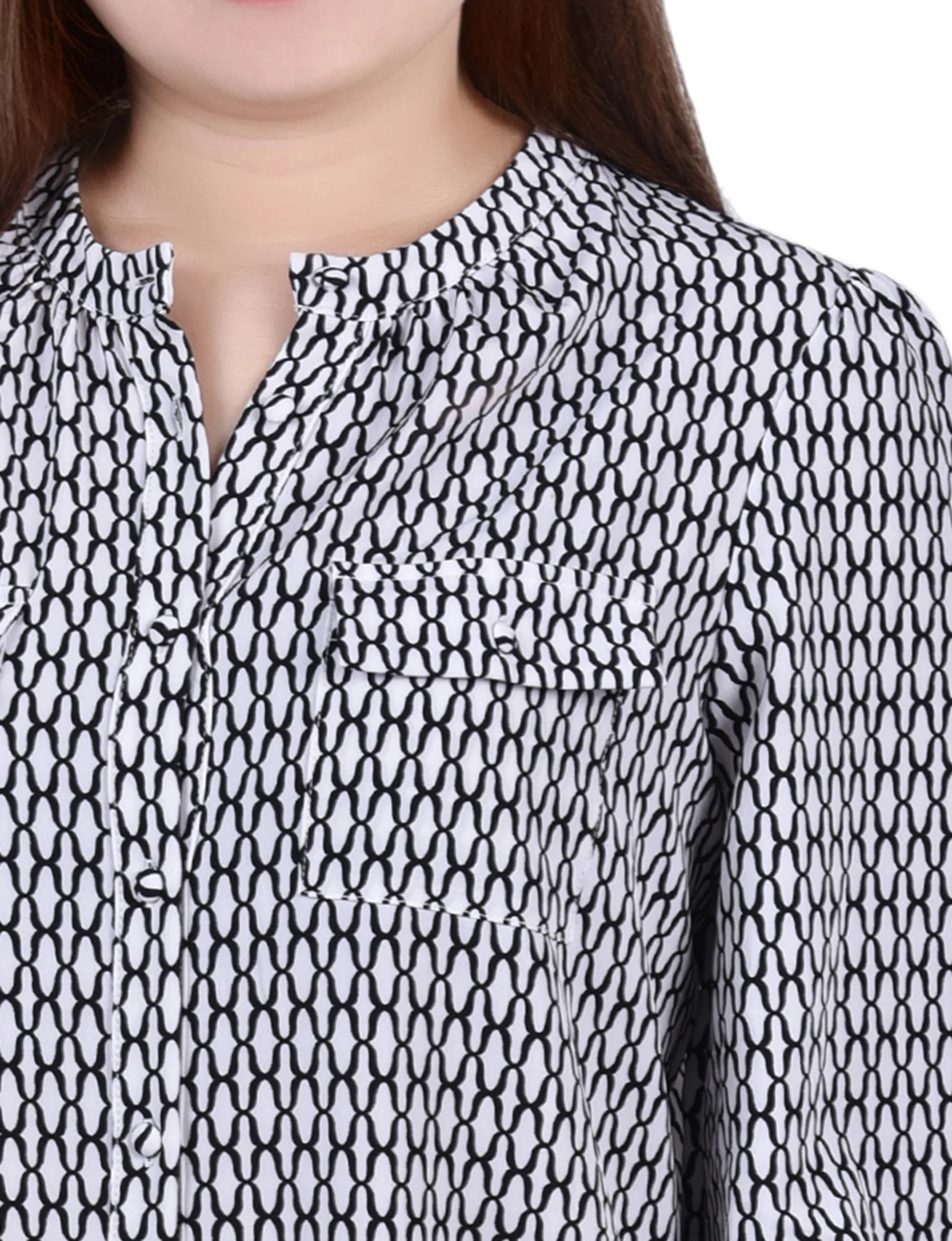 White Long Sleeve Button Front Blouse - Petite - Image 3