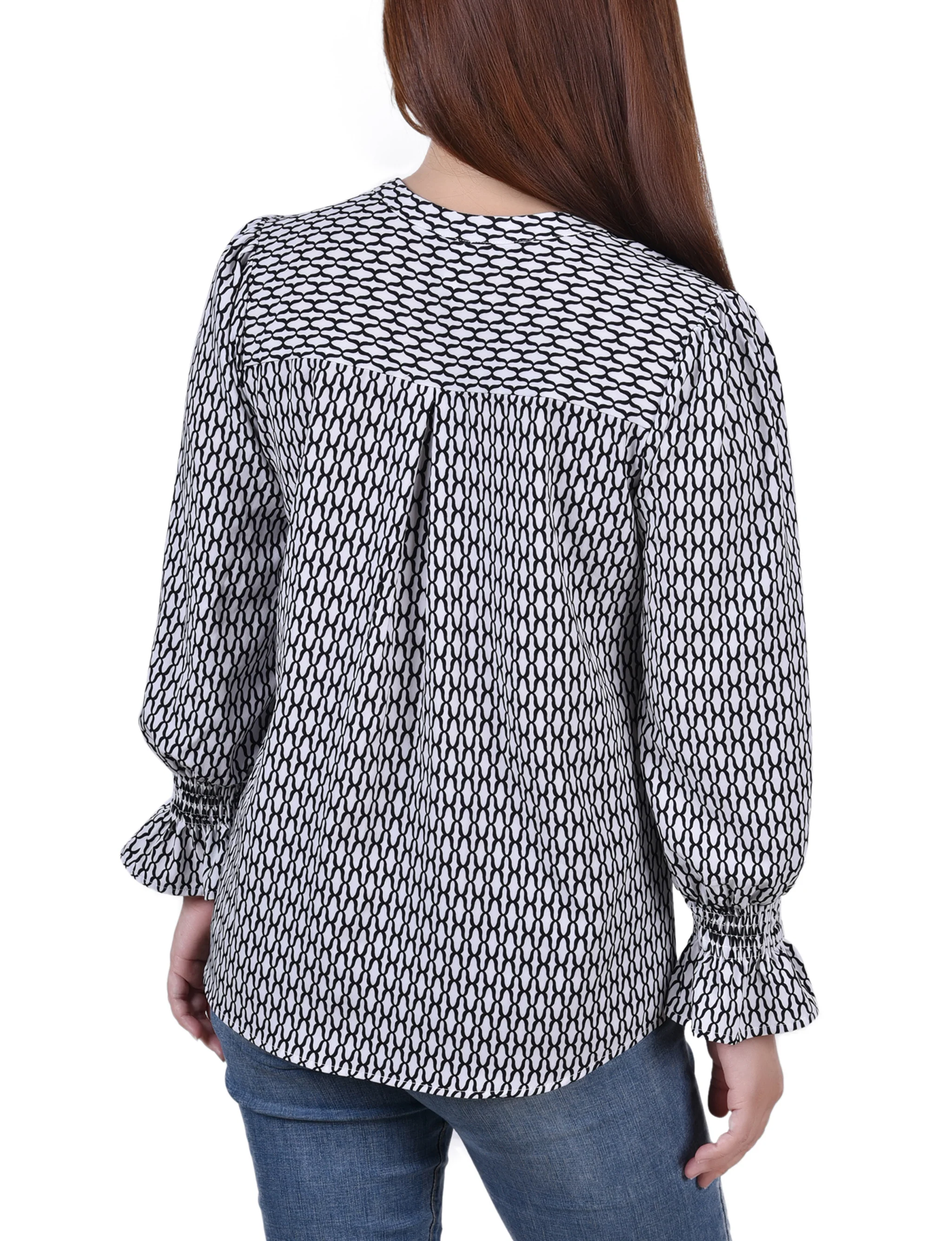 White Long Sleeve Button Front Blouse - Petite - Image 4