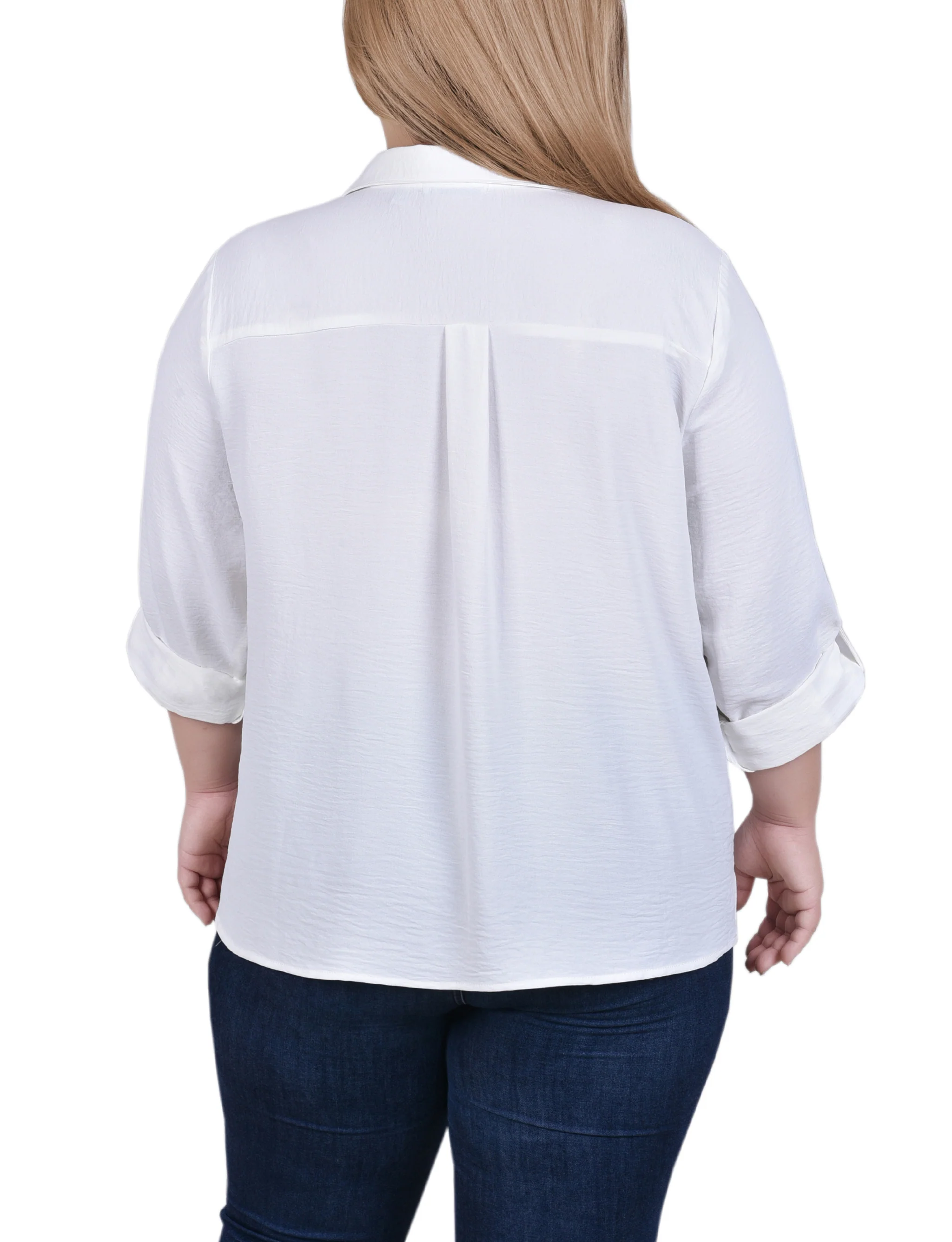 White Long Sleeve Roll Tab Blouse - Plus Size - Image 4