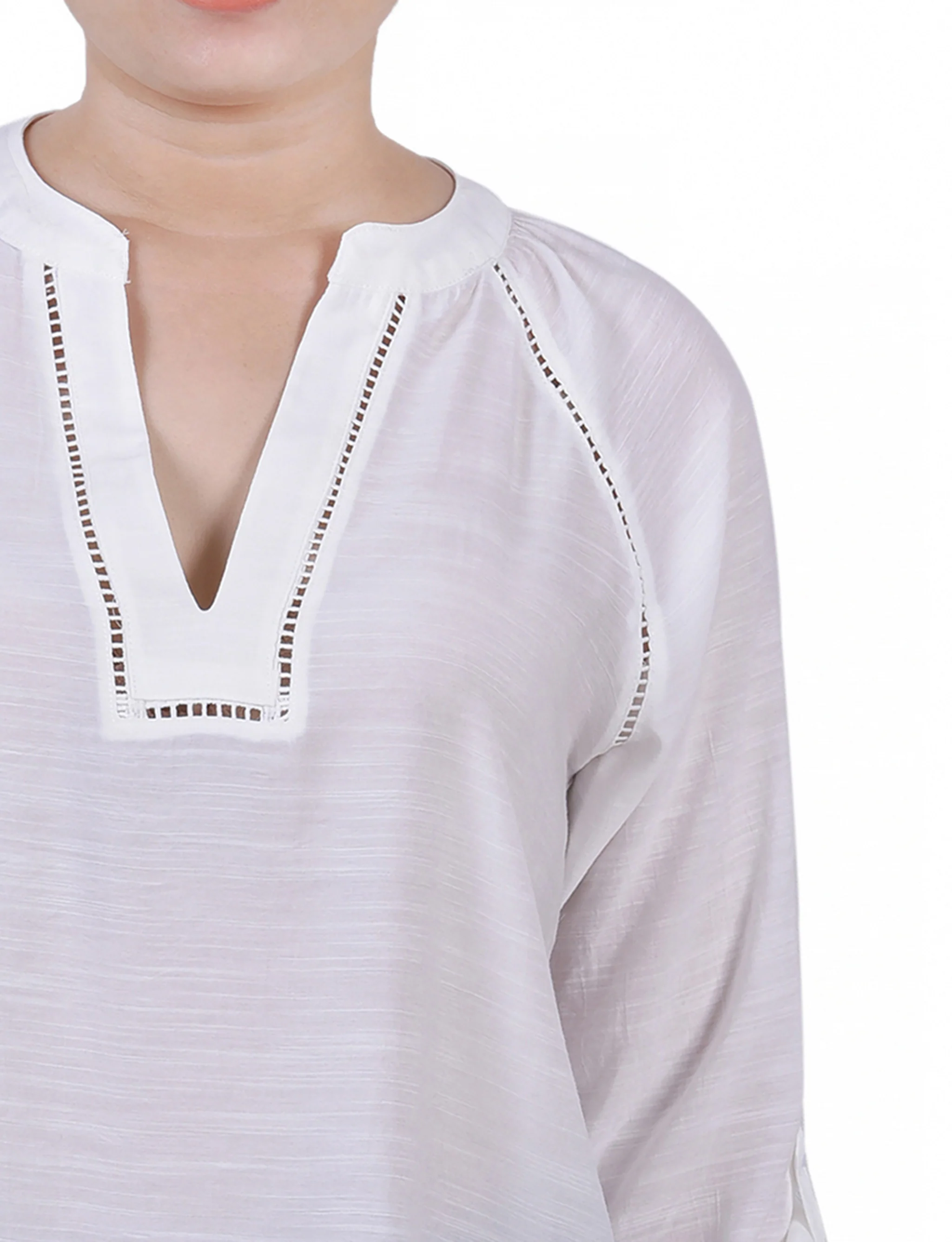 White Raglan Sleeve Split Neck Blouse - Image 3