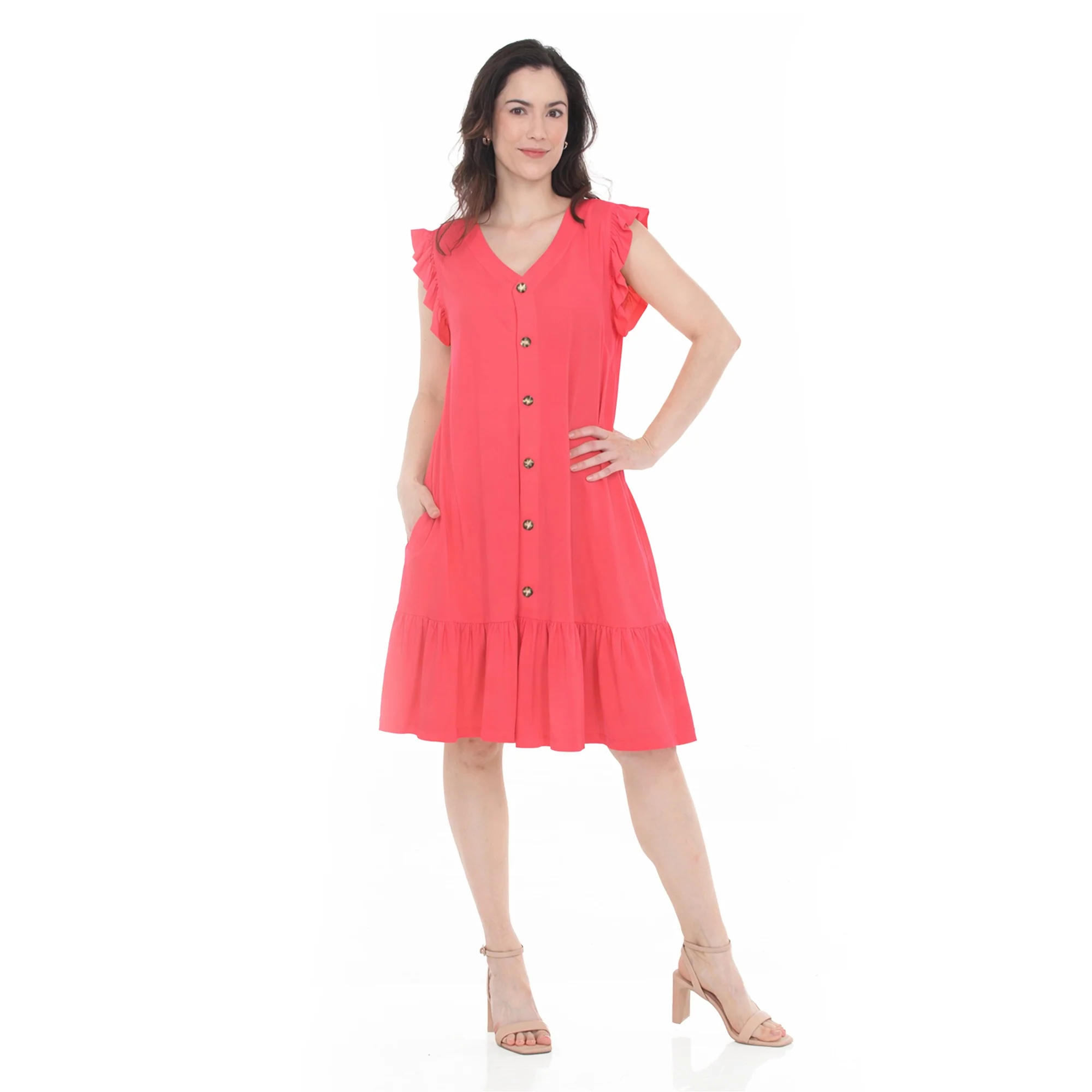 Women's Button Front Tiered Swing Dress - Image 14