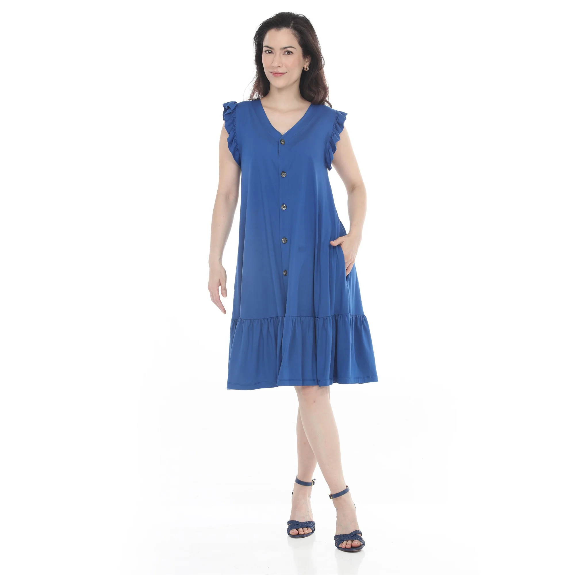 Women's Button Front Tiered Swing Dress - Image 6