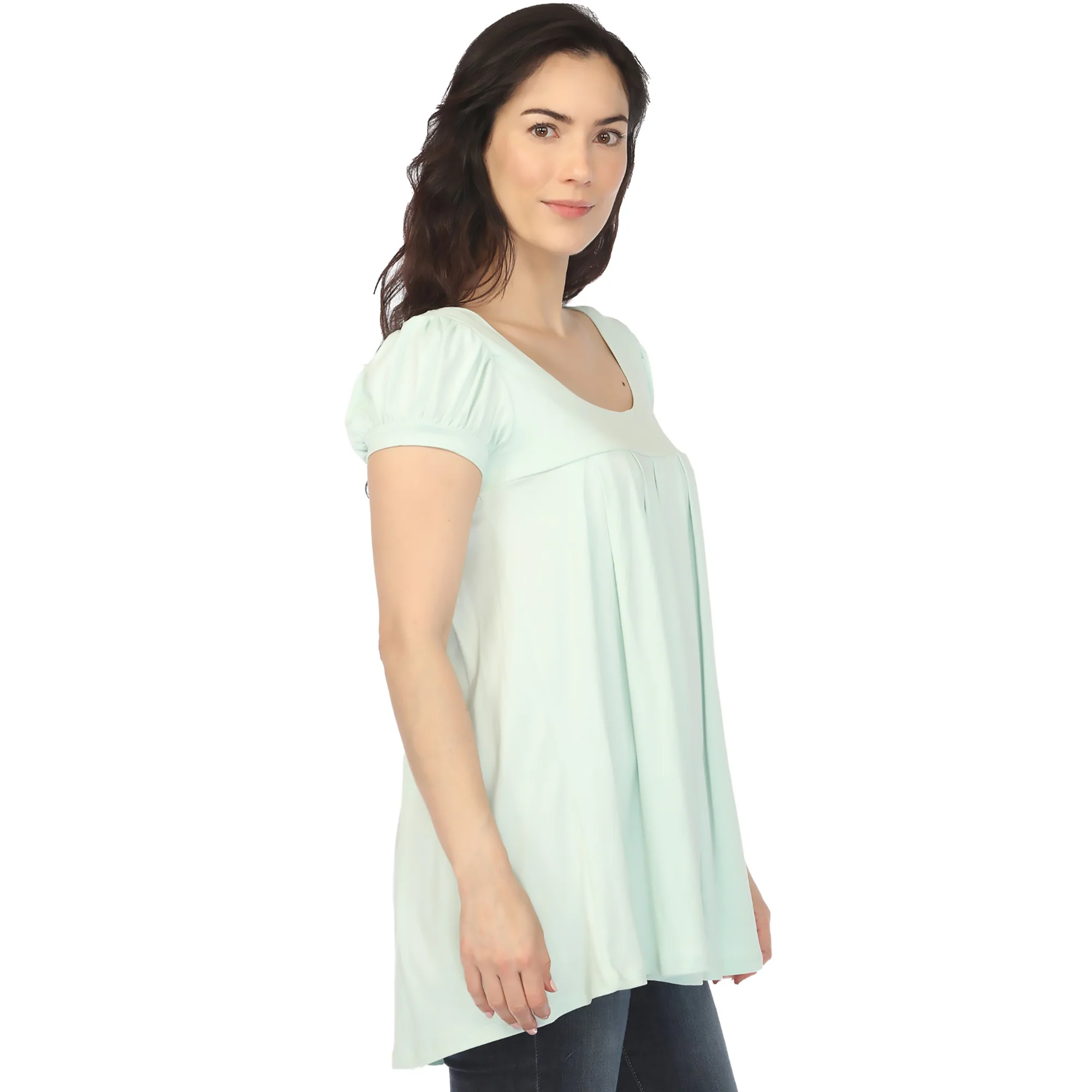 Women's Cap Sleeve Pleated Top - Aqua - Image 2