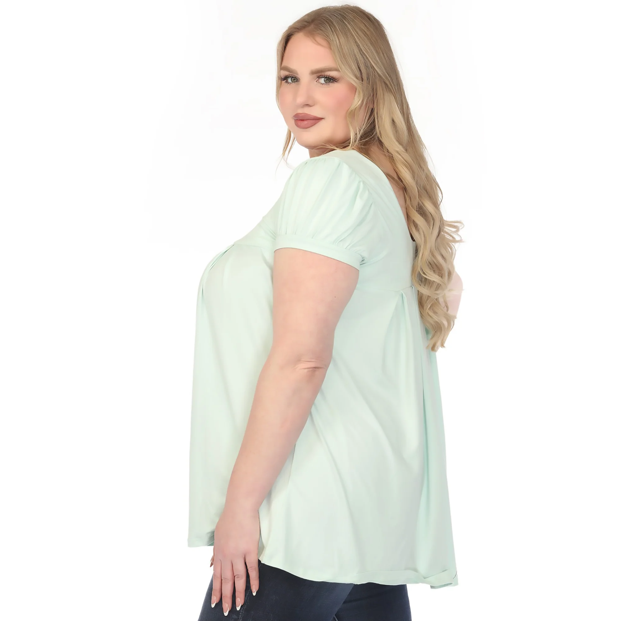 Women's  Cap Sleeve Pleated Top - Aqua - Plus - Image 2