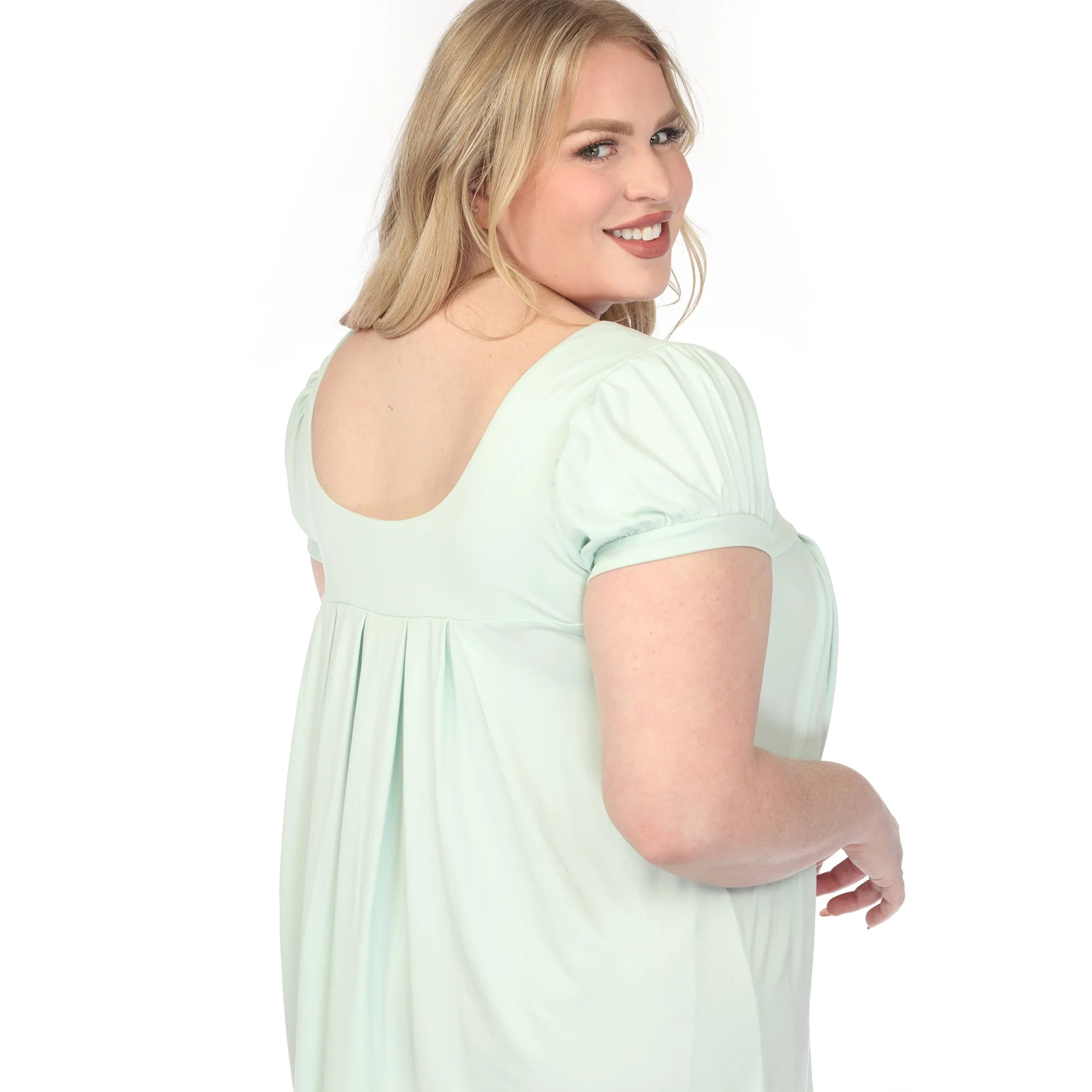 Women's  Cap Sleeve Pleated Top - Aqua - Plus - Image 4