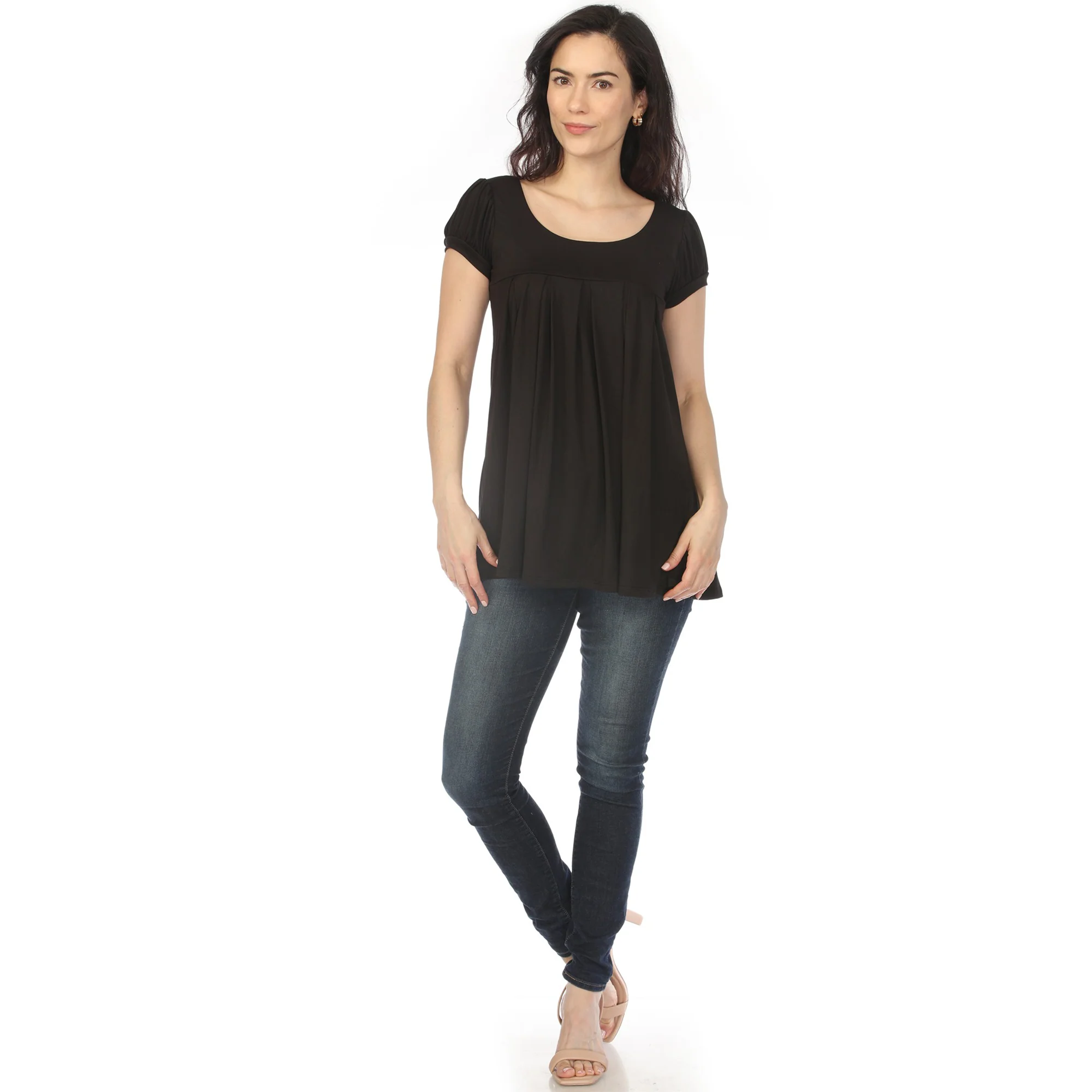 Women's Cap Sleeve Pleated Top - Black - Image 5