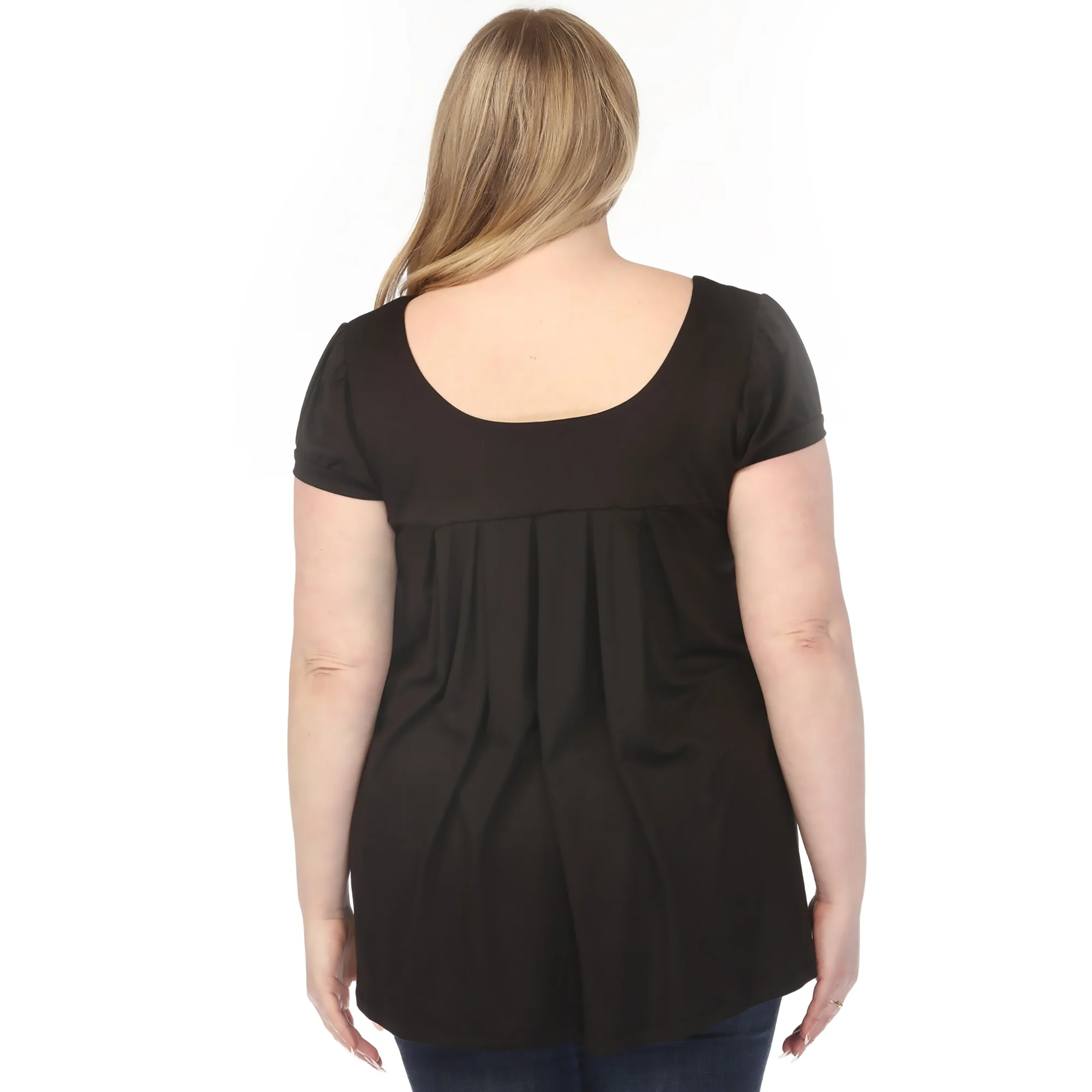 Women's  Cap Sleeve Pleated Top - Black - Plus - Image 3